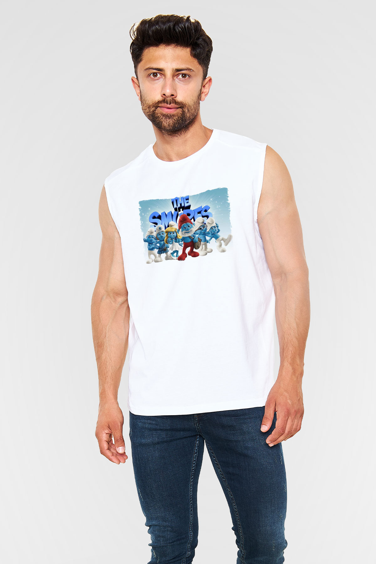 The Smurfs Şirinler Beyaz Unisex  Kolsuz Tişört