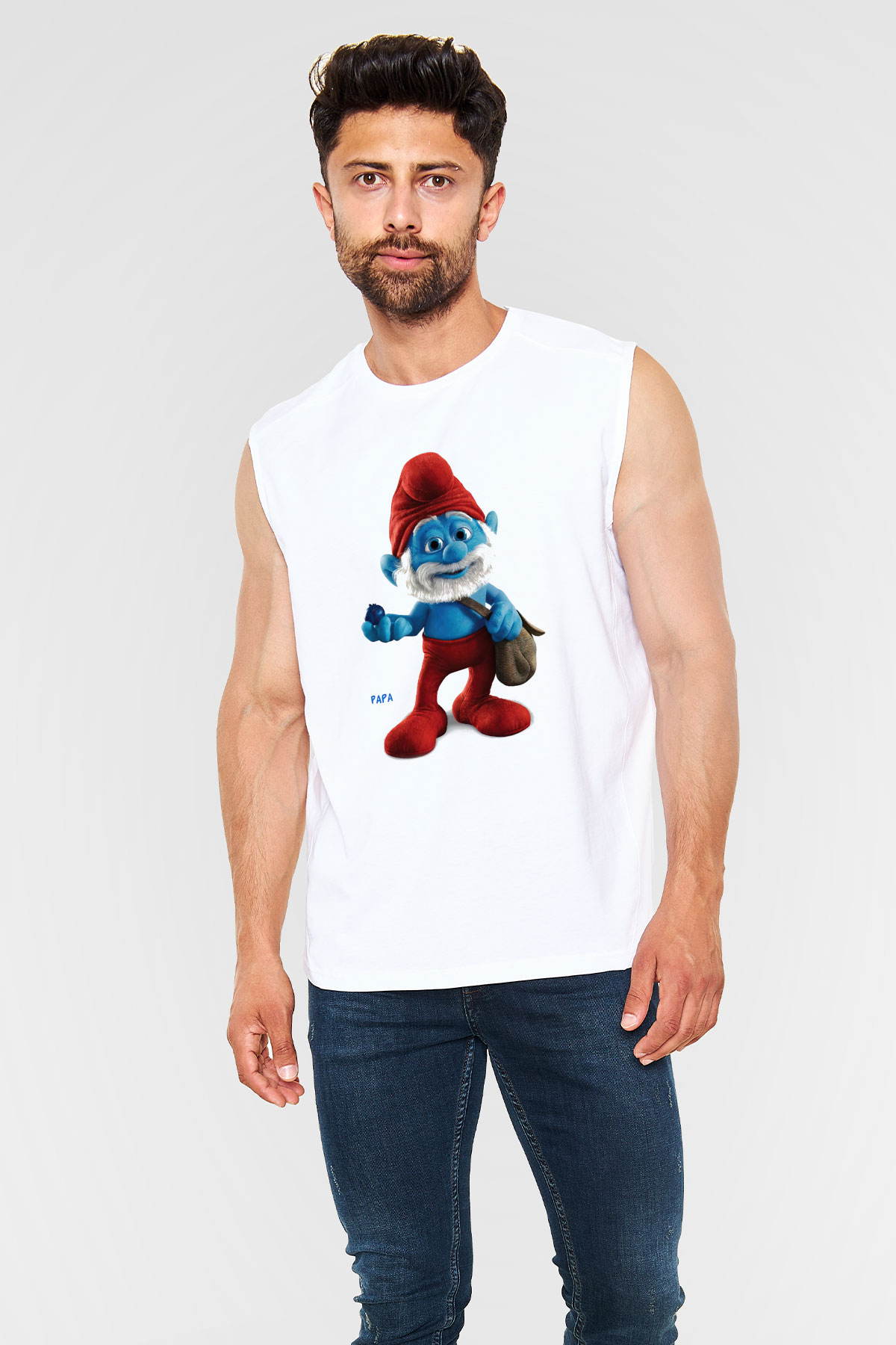 The Smurfs Şirinler Beyaz Unisex Kolsuz Tişört