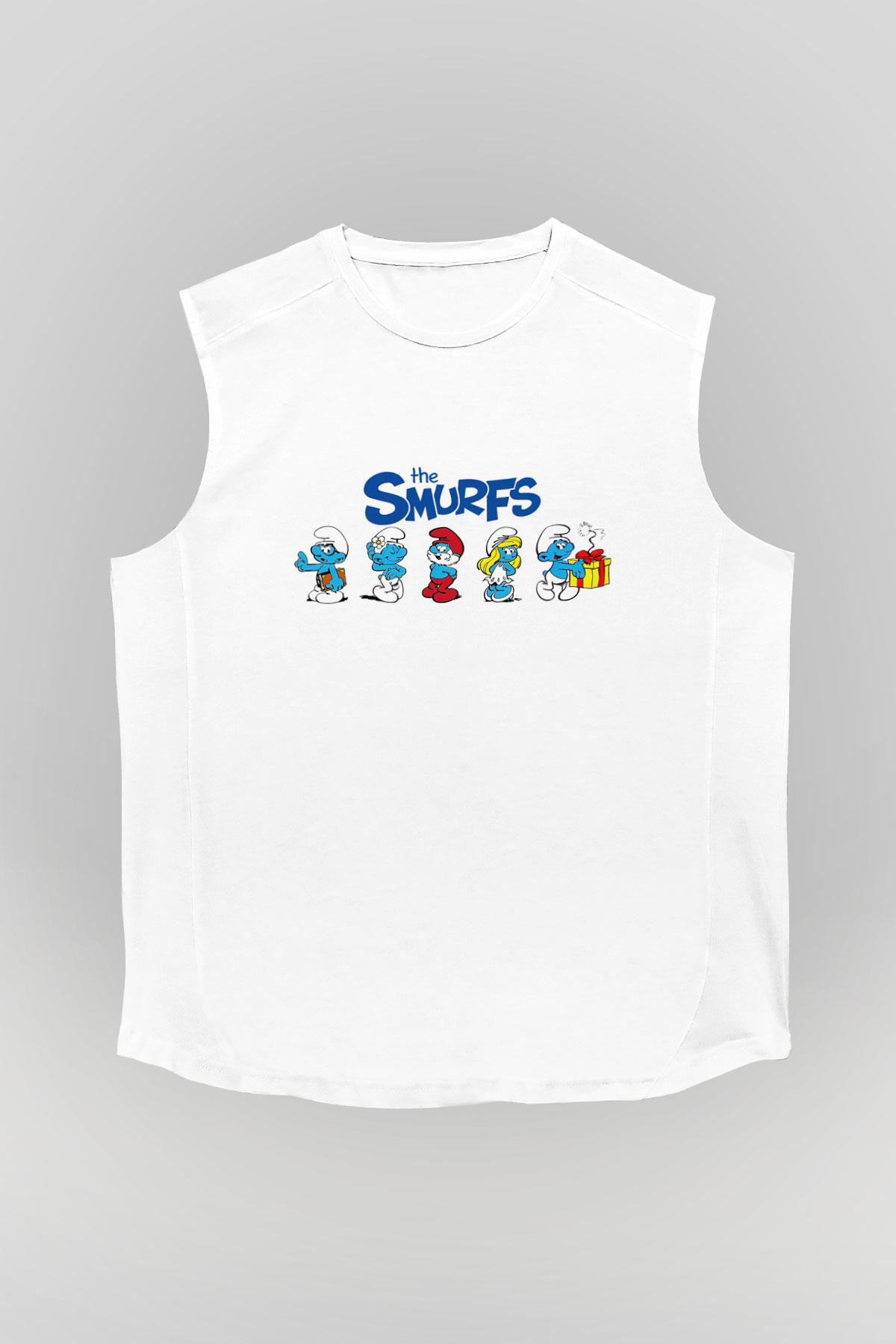 The Smurfs Şirinler Beyaz Unisex Kolsuz Tişört