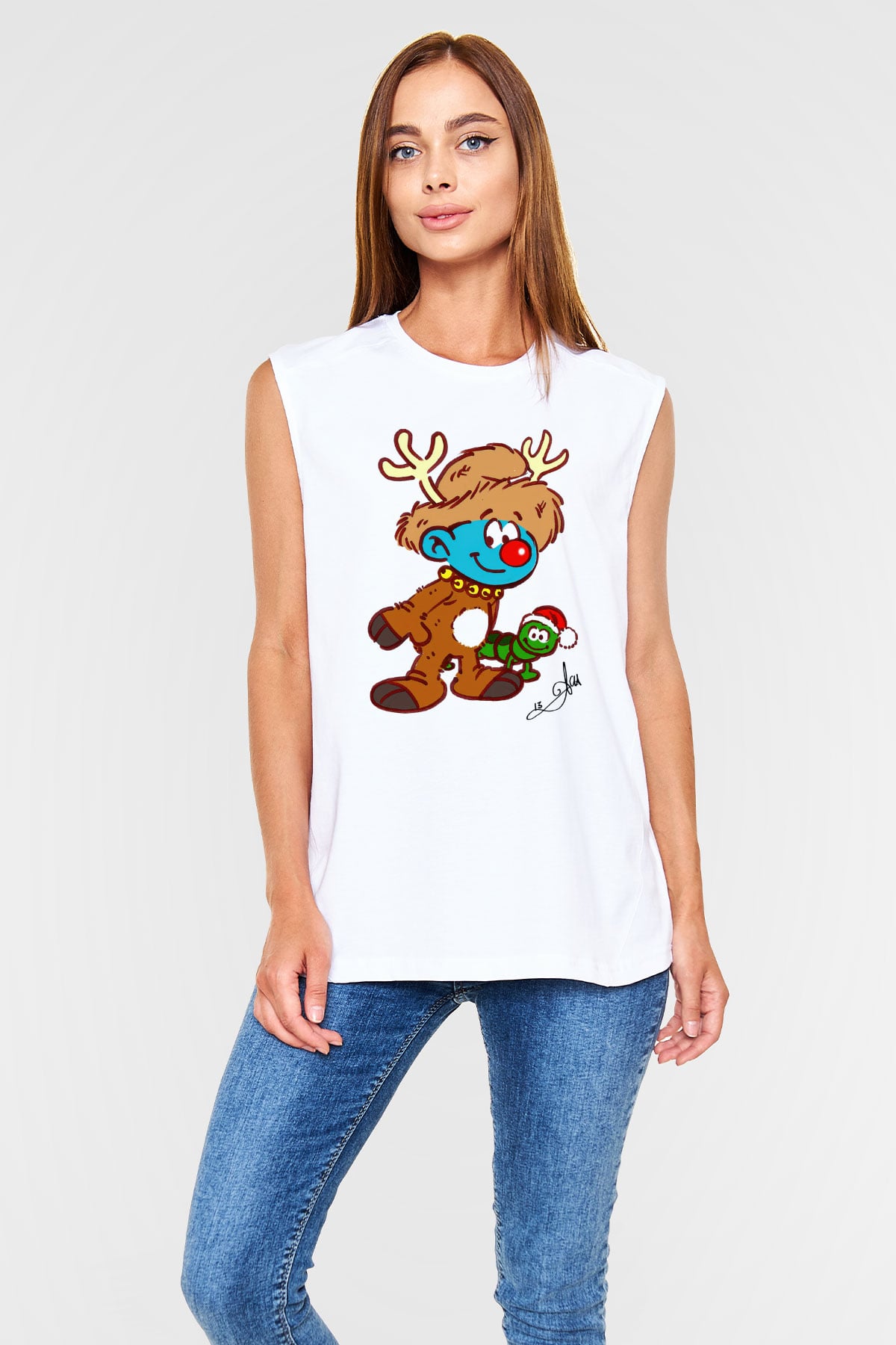 The Smurfs Şirinler Beyaz Unisex Kolsuz Tişört