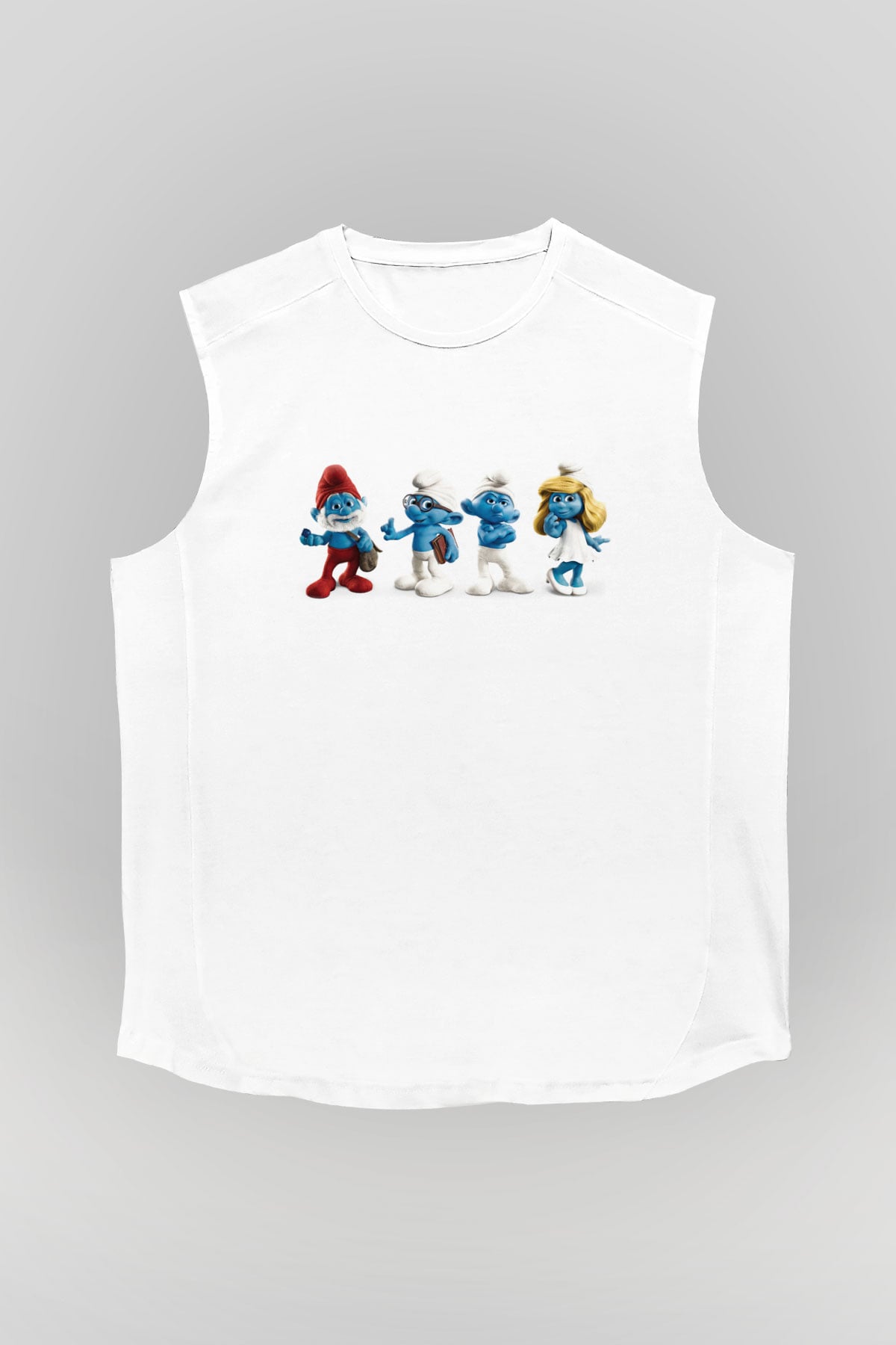 The Smurfs Şirinler Beyaz Unisex  Kolsuz Tişört