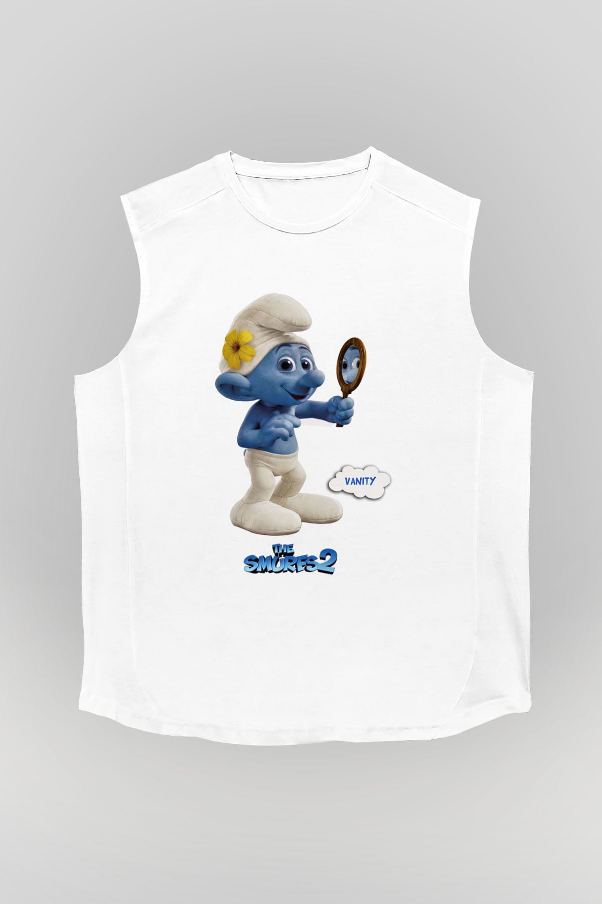 The Smurfs Şirinler Beyaz Unisex Kolsuz Tişört