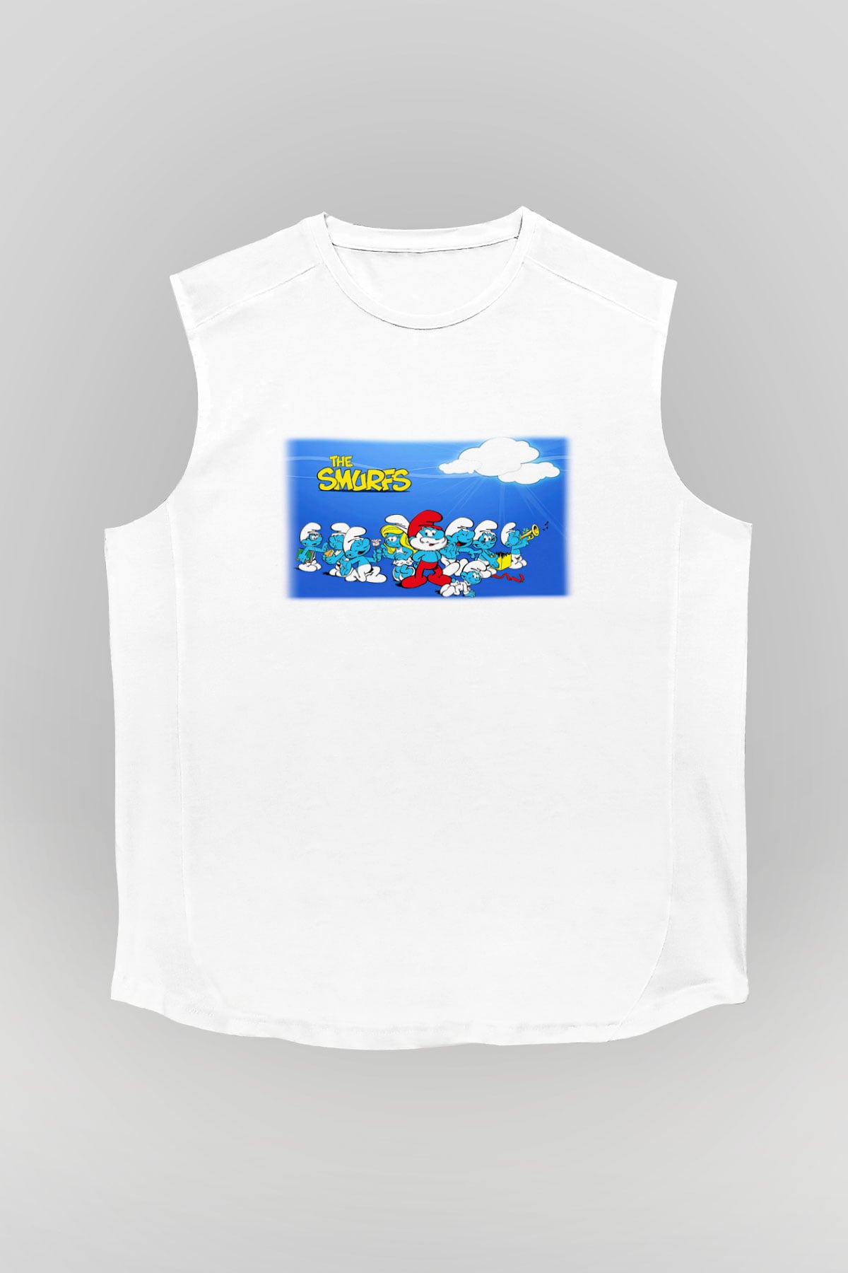 The Smurfs Şirinler Beyaz Unisex Kolsuz Tişört