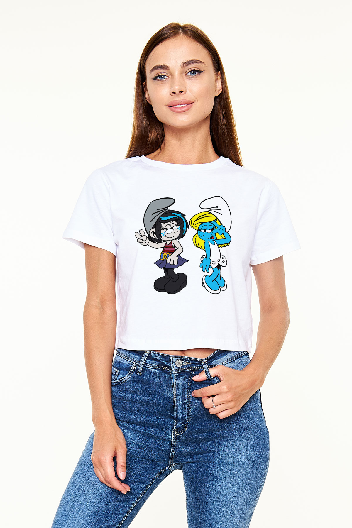 The Smurfs Şirinler Beyaz Unisex Oversize Tişört