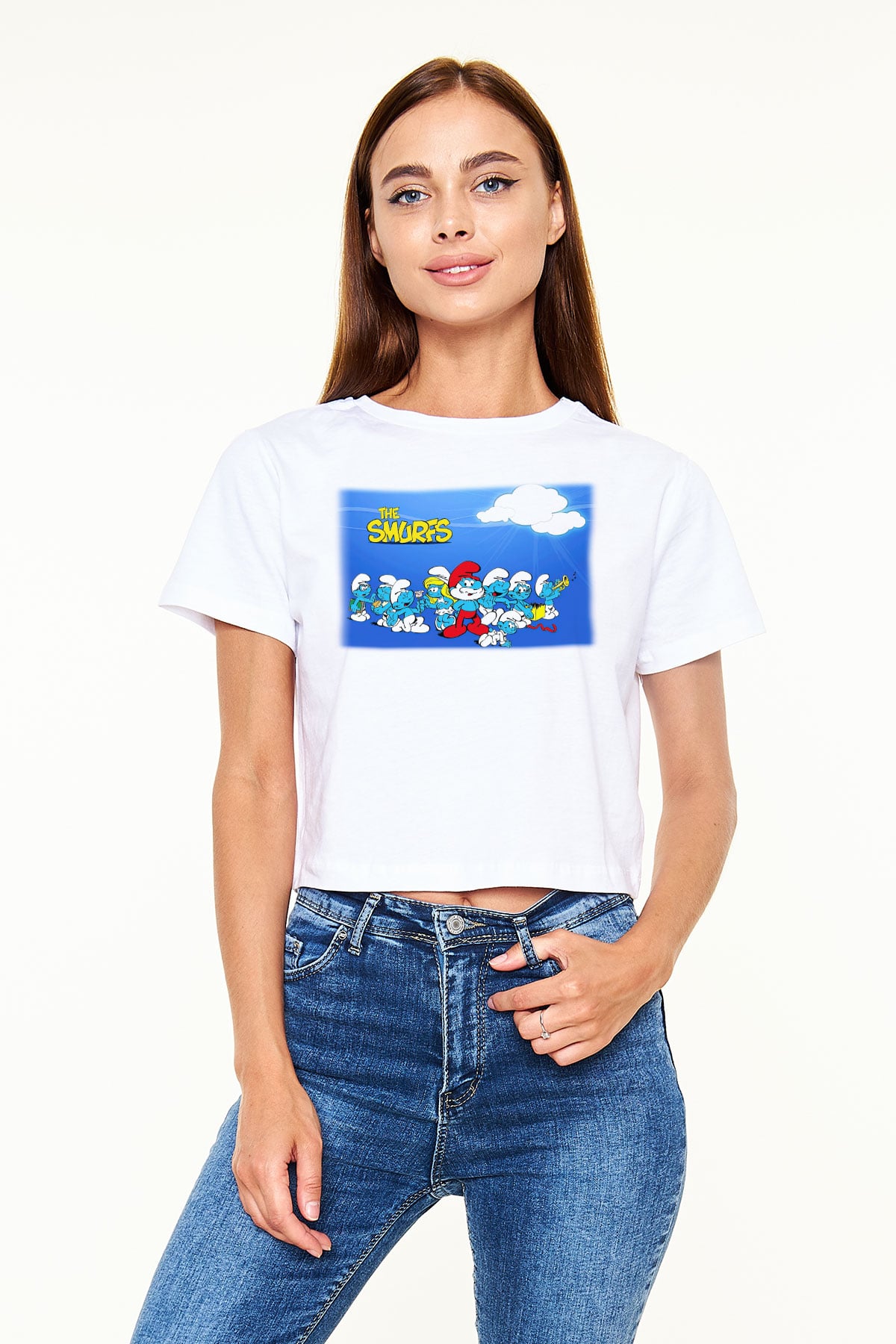 The Smurfs Şirinler Beyaz Unisex Oversize Tişört