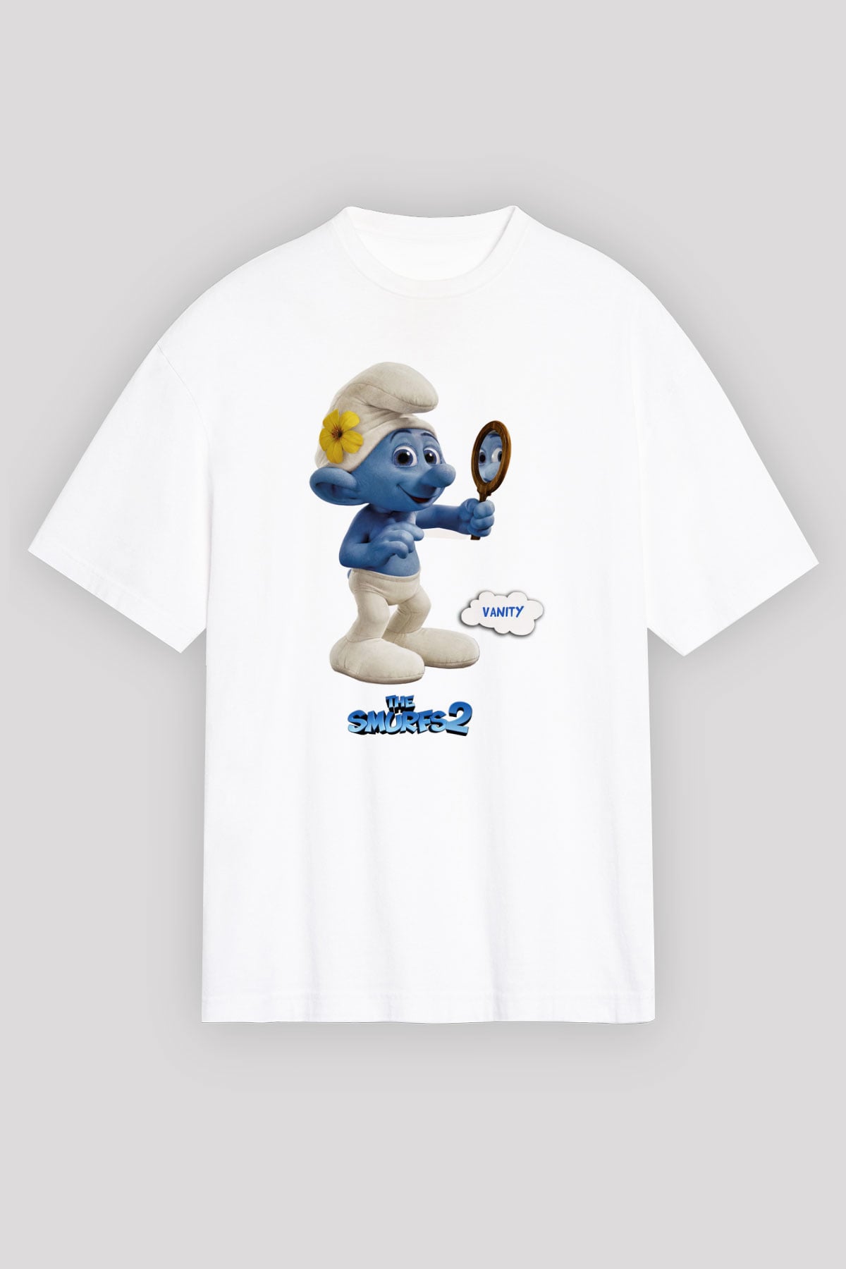 The Smurfs Şirinler Beyaz Unisex Oversize Tişört