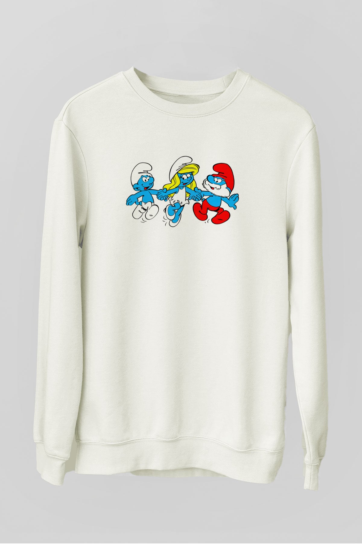 The Smurfs Şirinler Beyaz Unisex  Sweatshirt