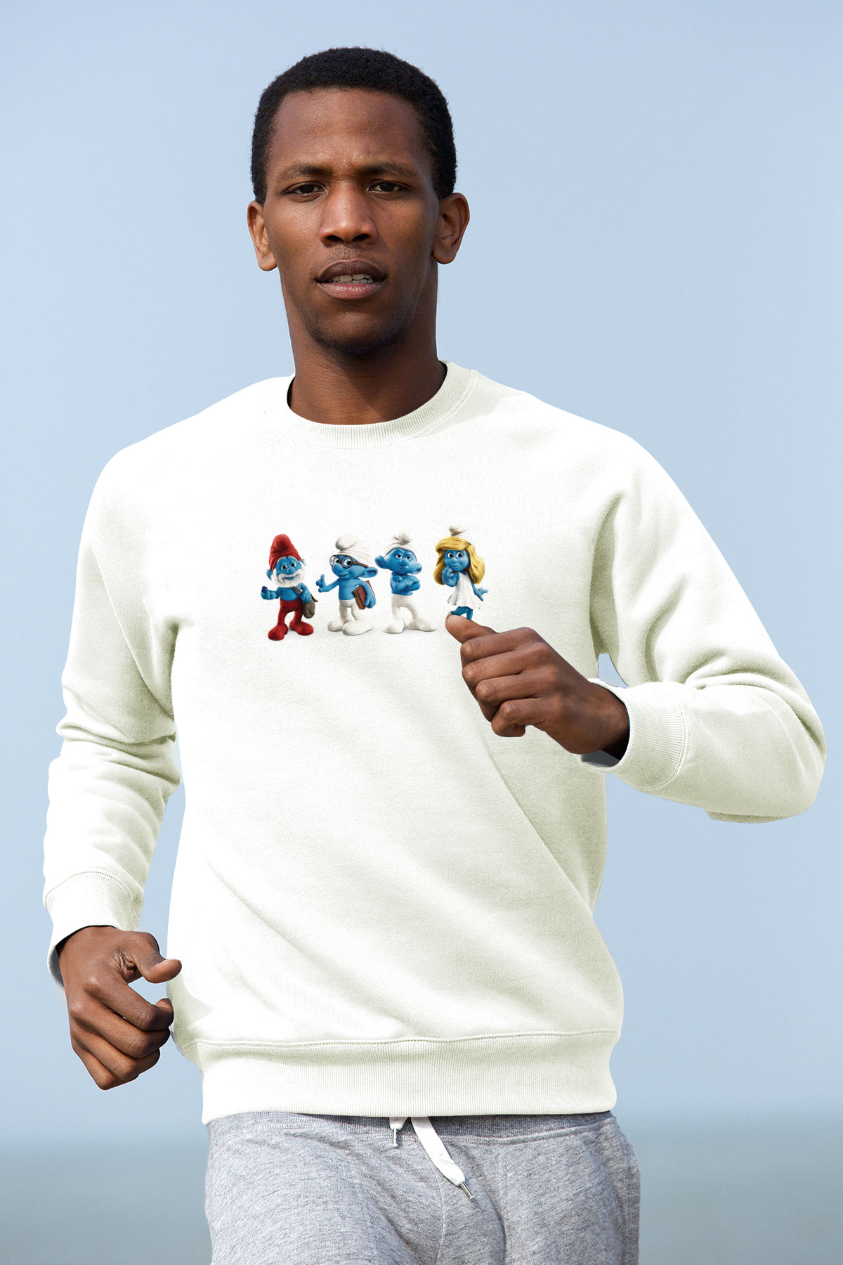 The Smurfs Şirinler Beyaz Unisex  Sweatshirt