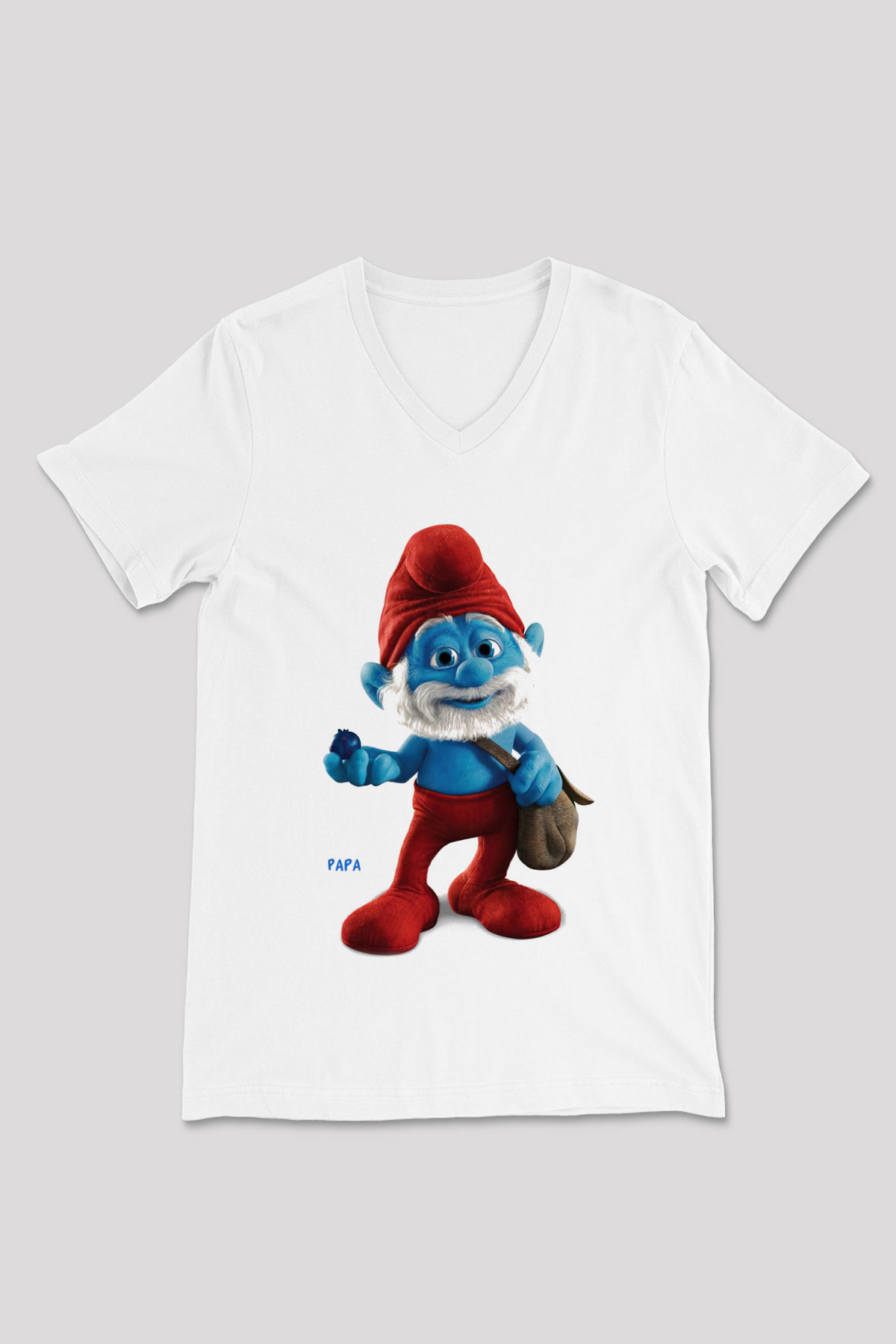The Smurfs Şirinler Beyaz Unisex V Yaka Tişört