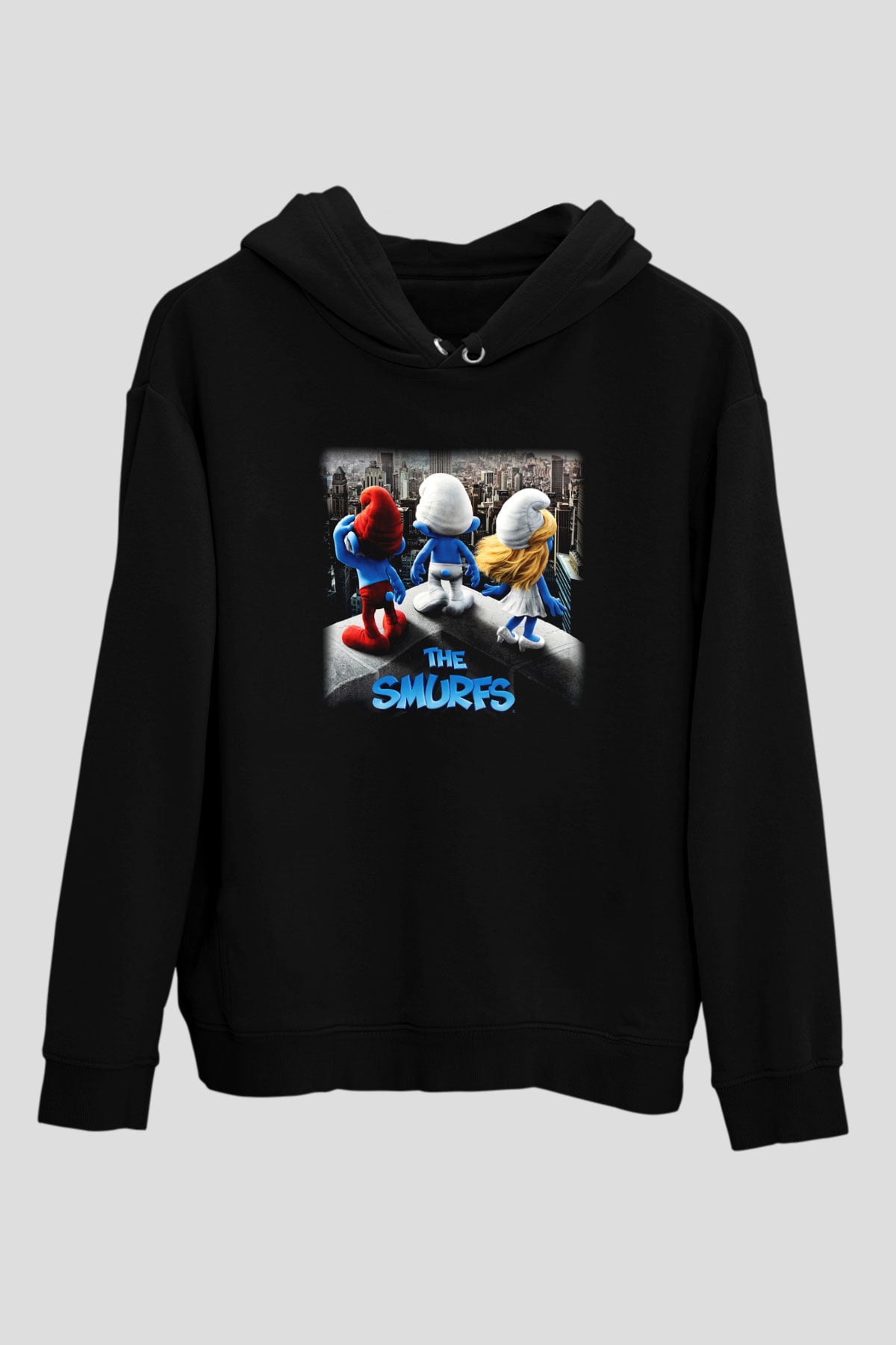 The Smurfs Şirinler Siyah Unisex Kapüşonlu Sweatshirt
