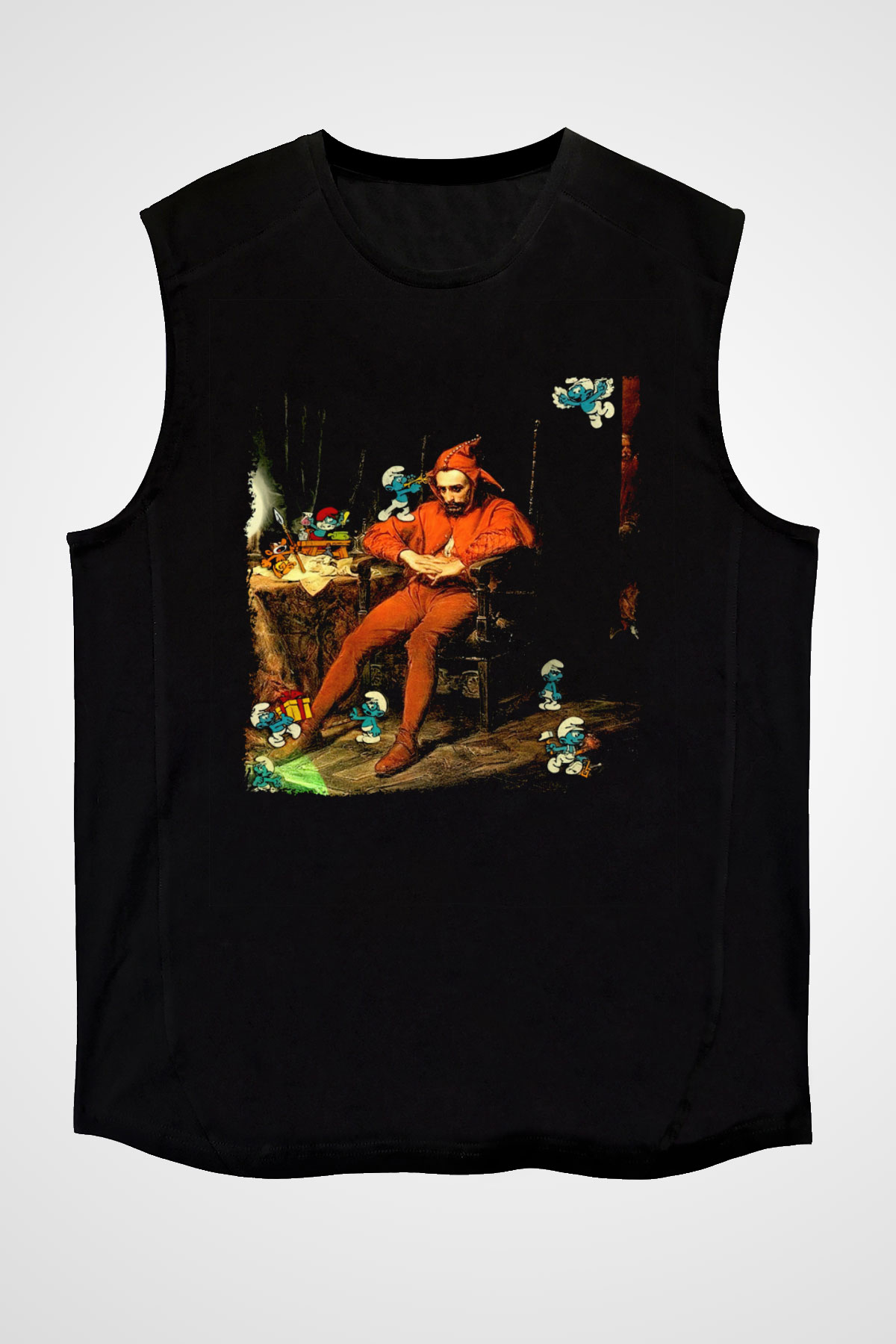The Smurfs Şirinler Siyah Unisex  Kolsuz Tişört