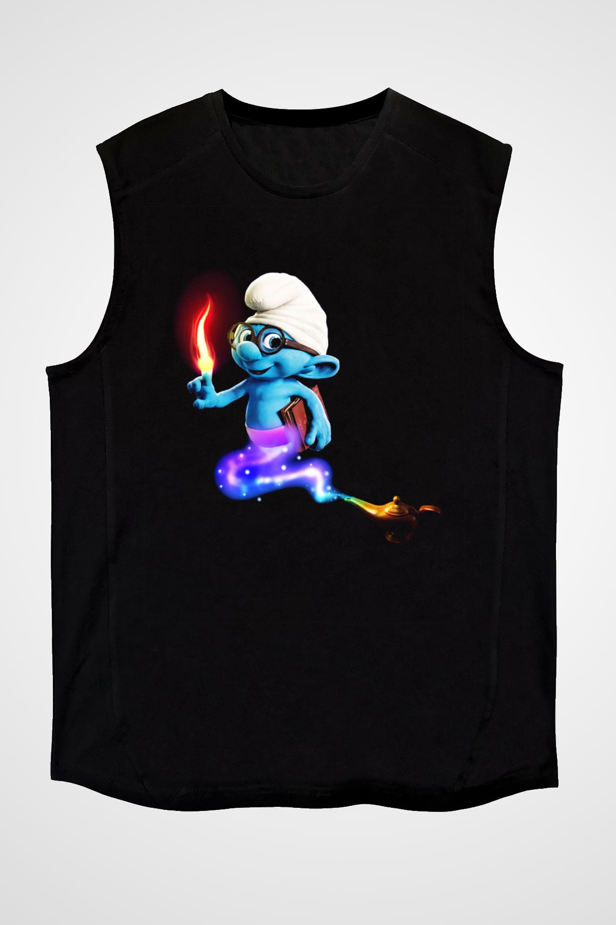 The Smurfs Şirinler Siyah Unisex Kolsuz Tişört