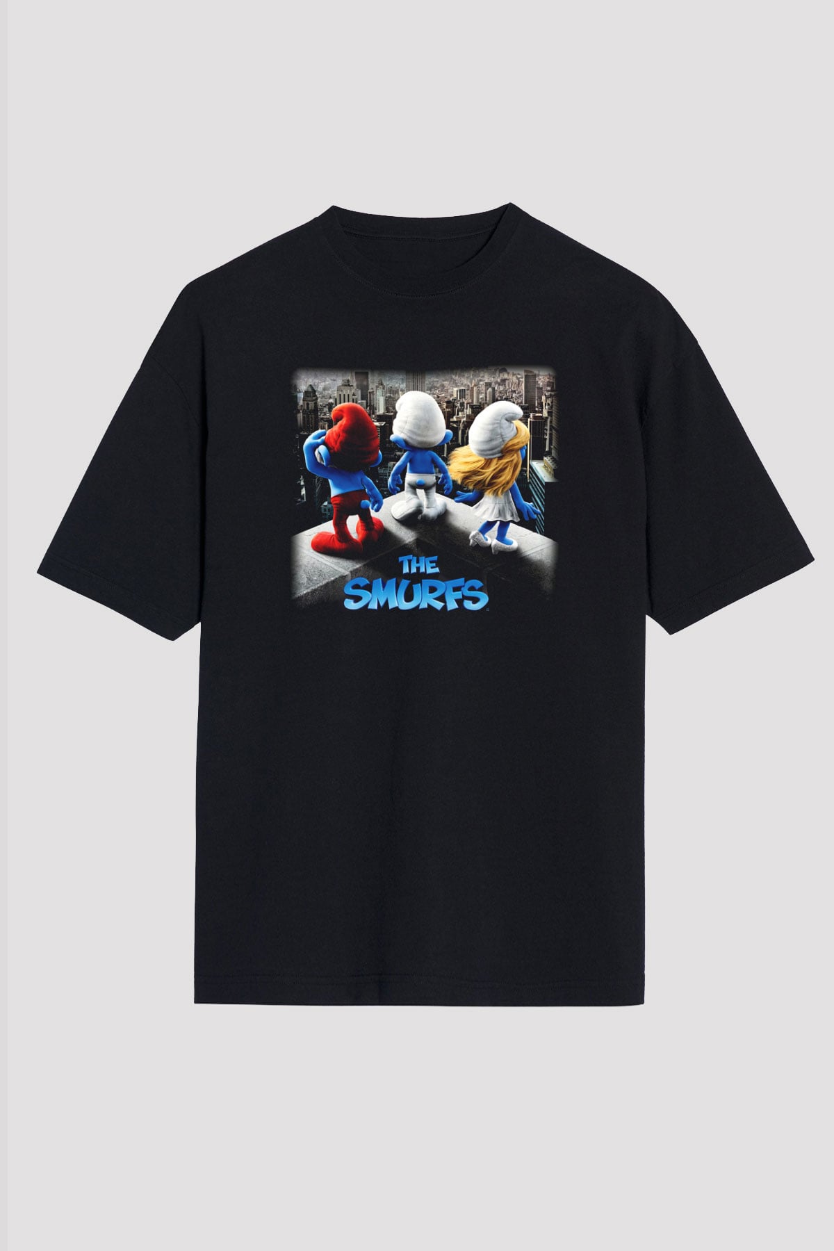 The Smurfs Şirinler Siyah Unisex Oversize Tişört