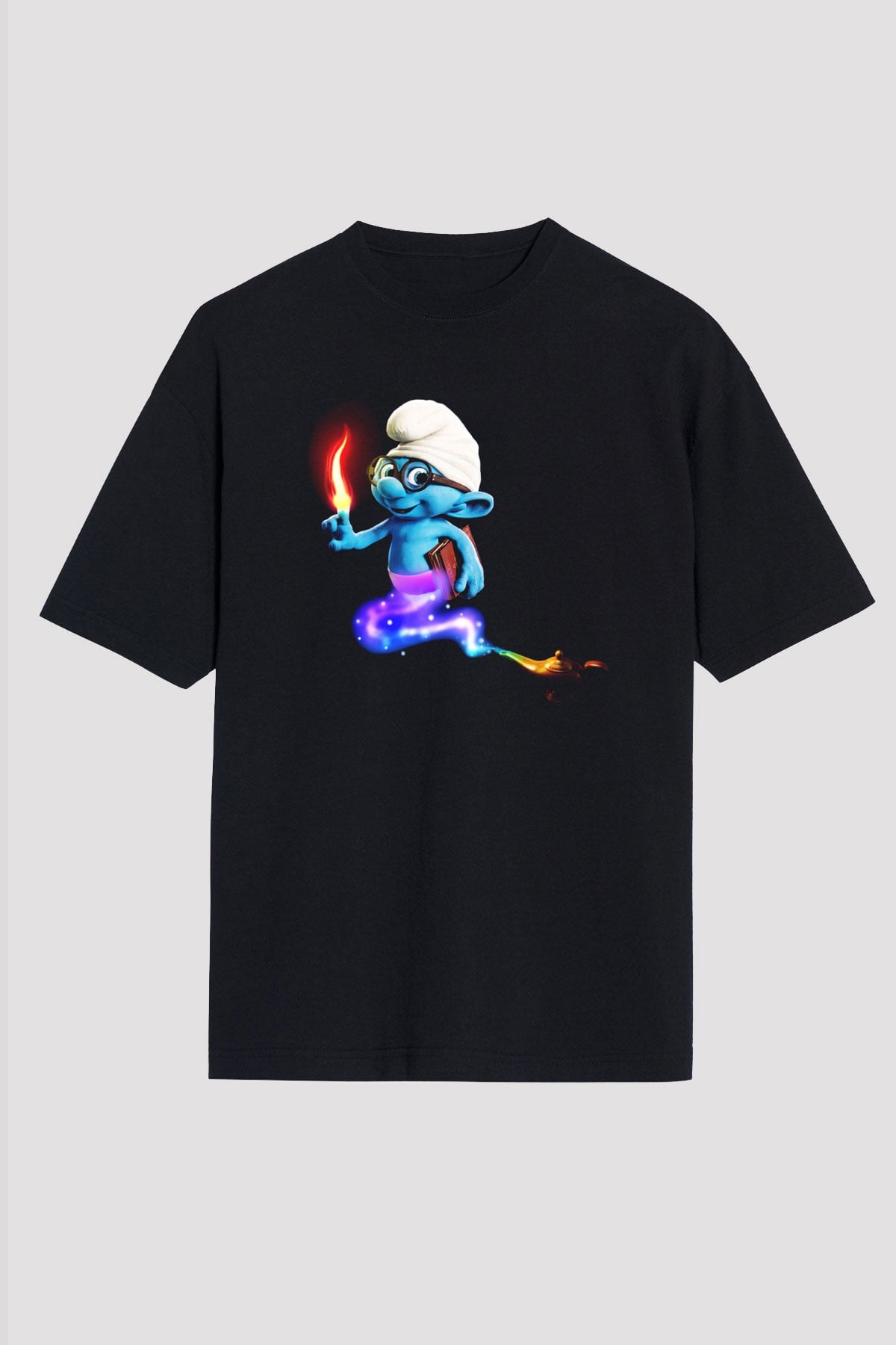 The Smurfs Şirinler Siyah Unisex Oversize Tişört
