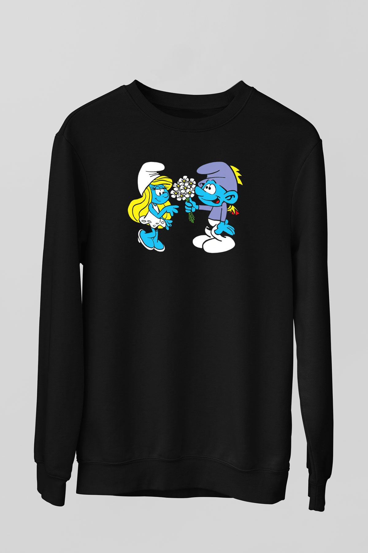 The Smurfs Şirinler Siyah Unisex  Sweatshirt