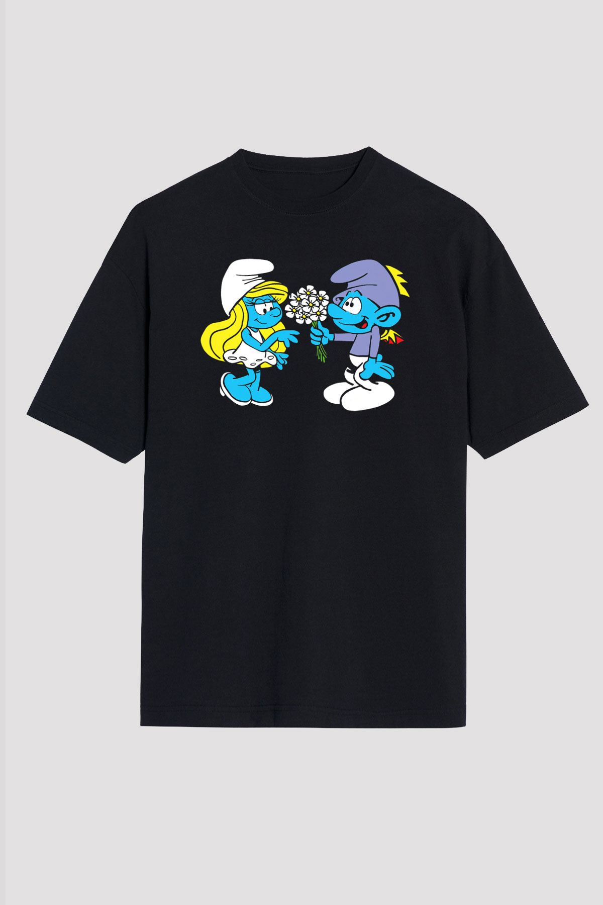 The Smurfs Şirinler Siyah Oversize Tişört