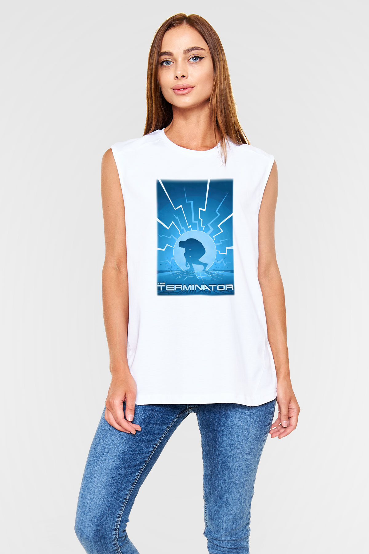 The Terminator Beyaz Unisex Kolsuz Tişört
