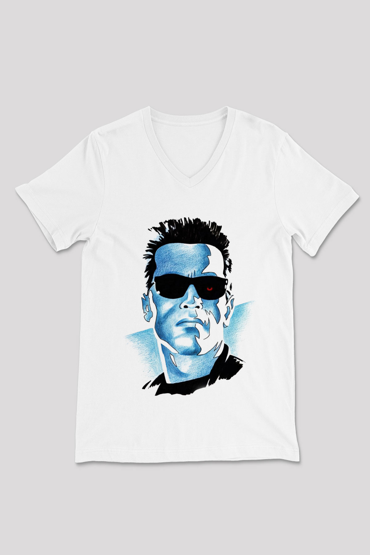 The Terminator Beyaz Unisex V Yaka Tişört T-Shirt