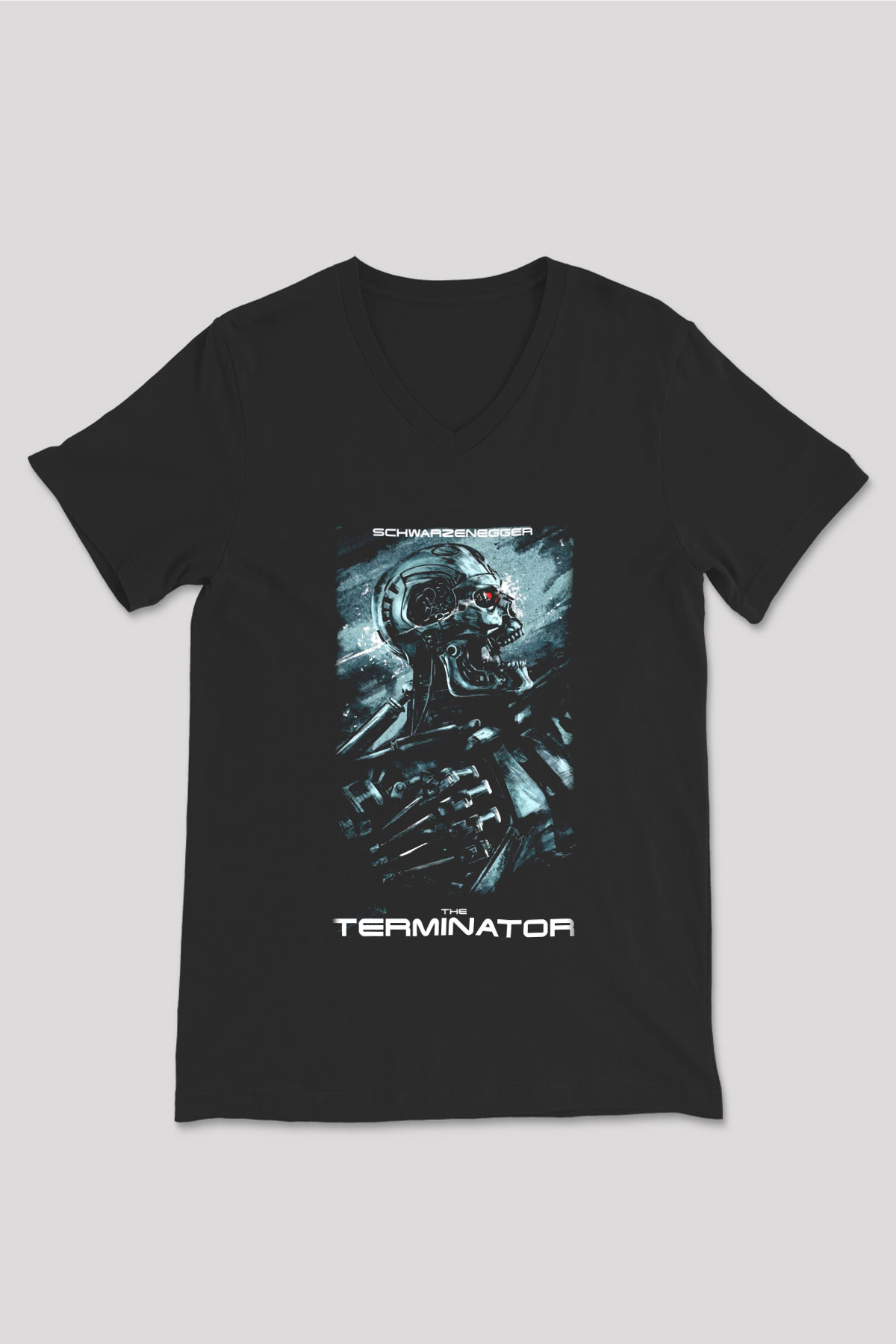 The Terminator Siyah Unisex V Yaka Tişört T-Shirt