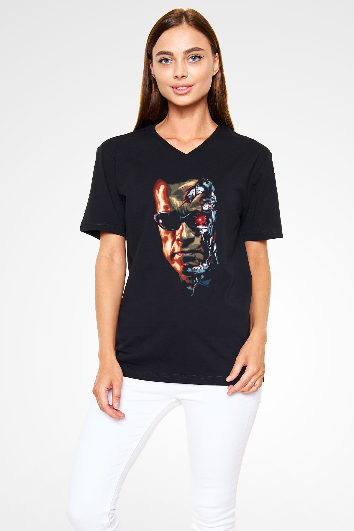 The Terminator Siyah Unisex V Yaka Tişört T-Shirt