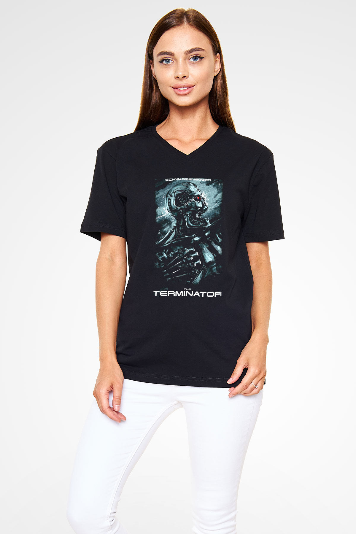 The Terminator Siyah Unisex V Yaka Tişört T-Shirt