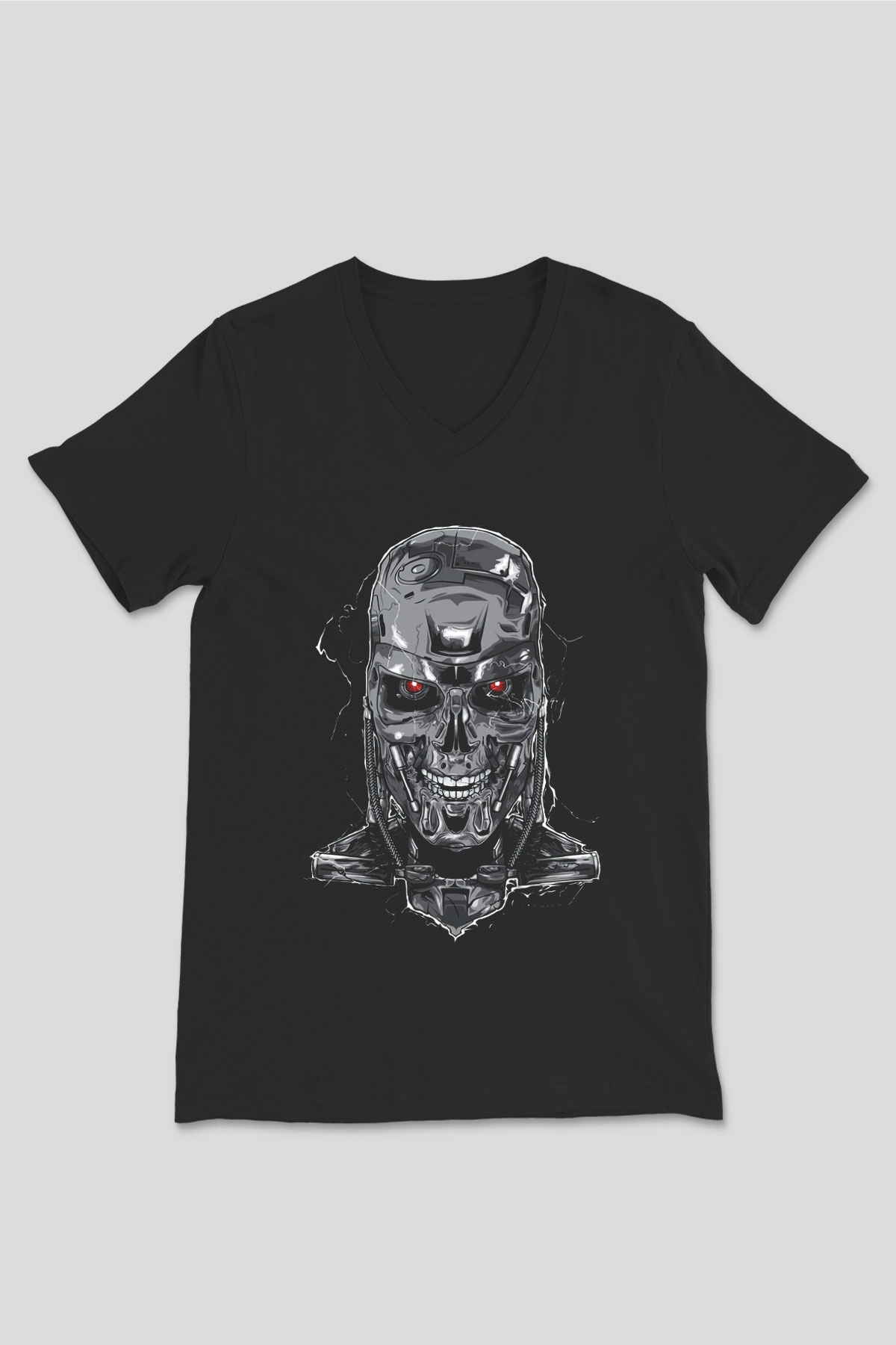 The Terminator Siyah Unisex V Yaka Tişört T-Shirt