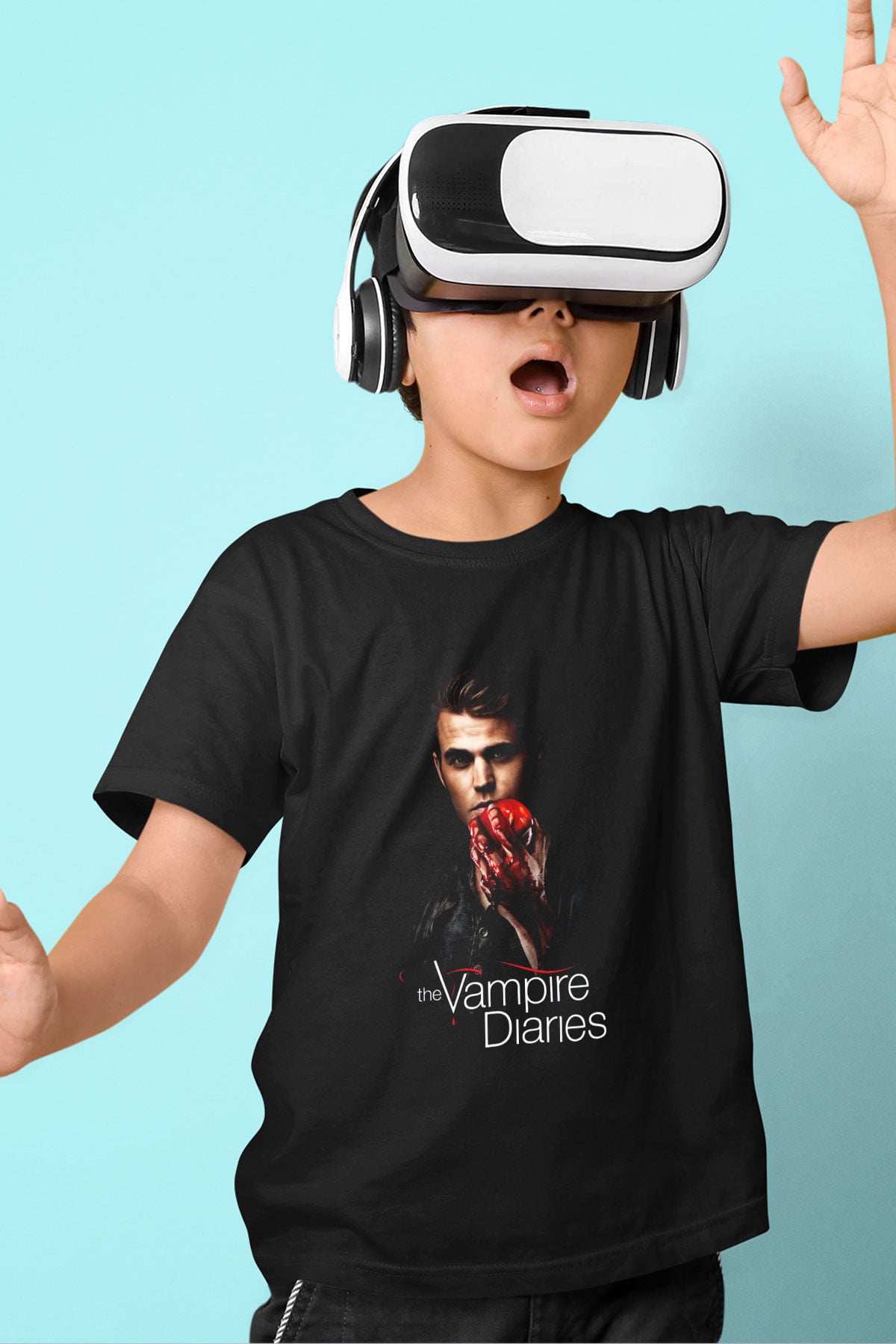 The Vampire Diaries Baskılı Siyah Unisex Çocuk Tişört