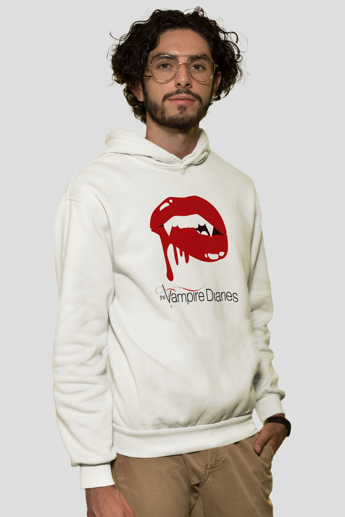 The Vampire Diaries Beyaz Unisex Kapşonlu Sweatshirt