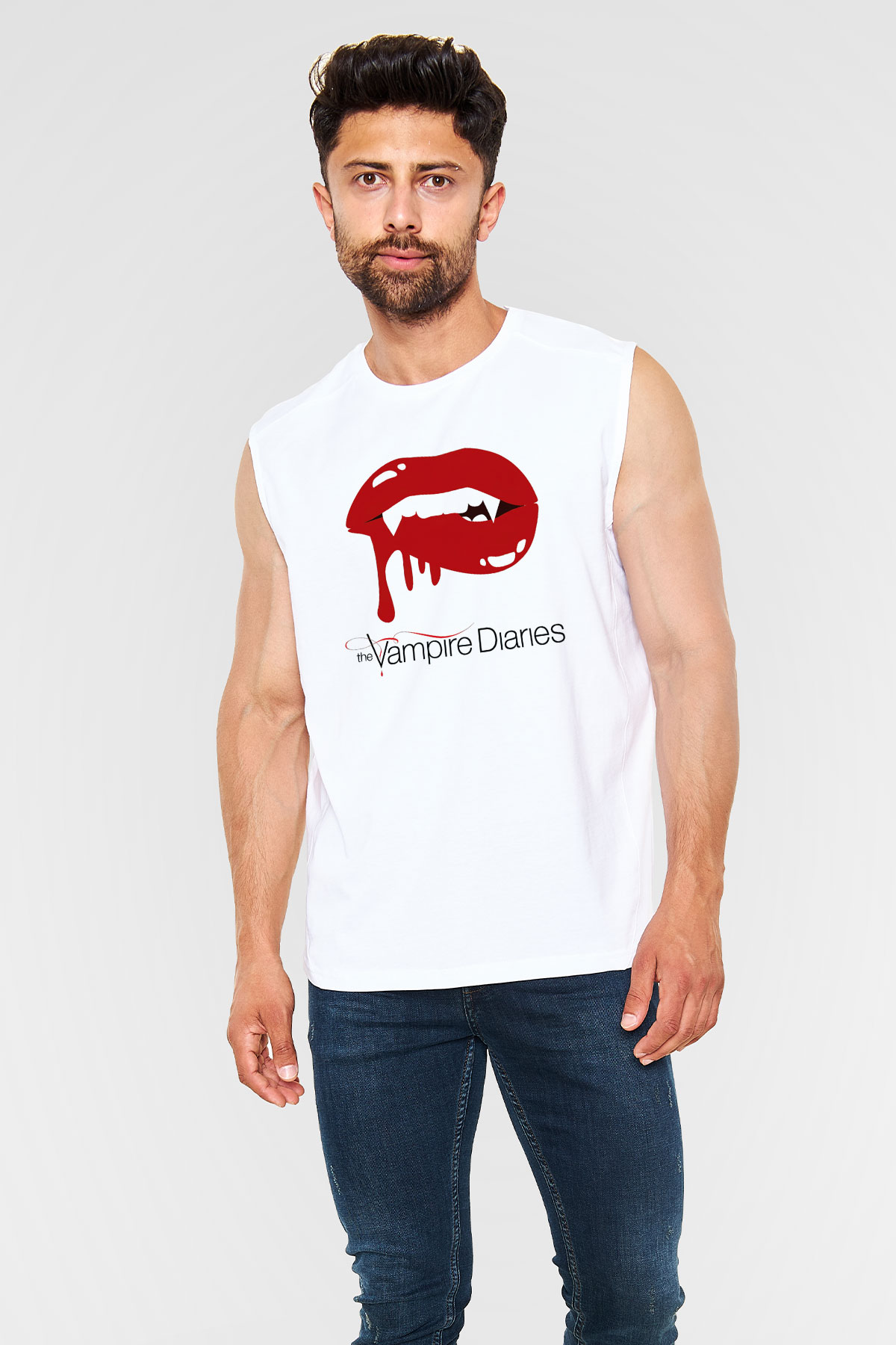 The Vampire Diaries Beyaz Unisex Kolsuz Tişört