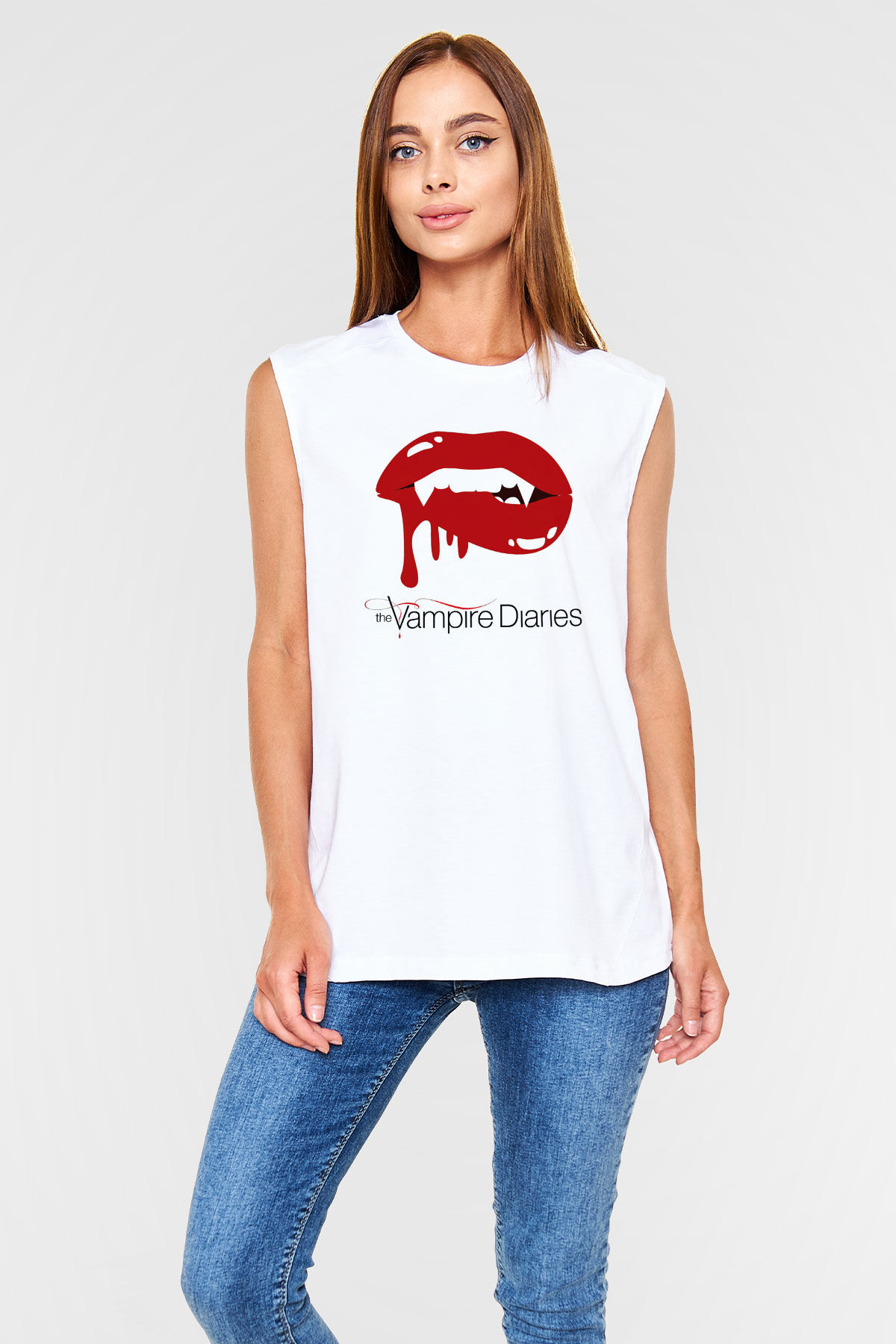 The Vampire Diaries Beyaz Unisex Kolsuz Tişört