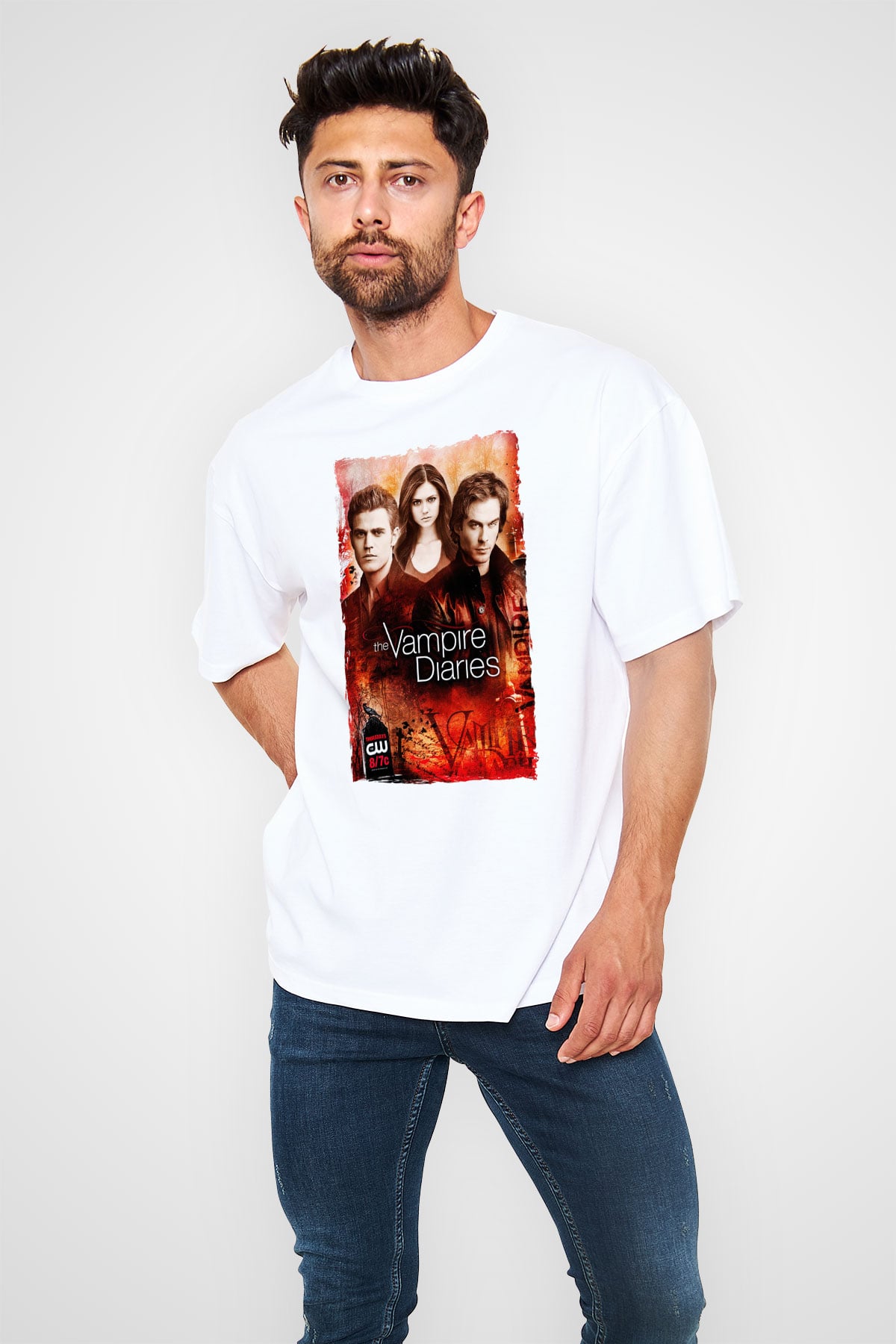The Vampire Diaries Beyaz Oversize Tişört Oversize T-shirt