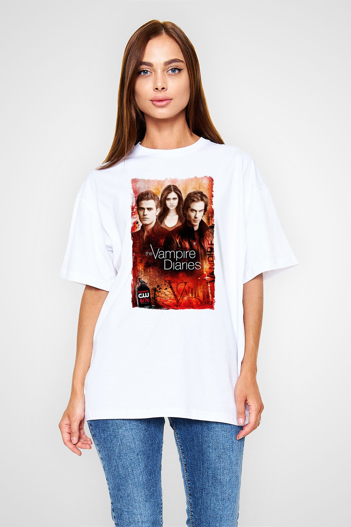 The Vampire Diaries Beyaz Oversize Tişört Oversize T-shirt