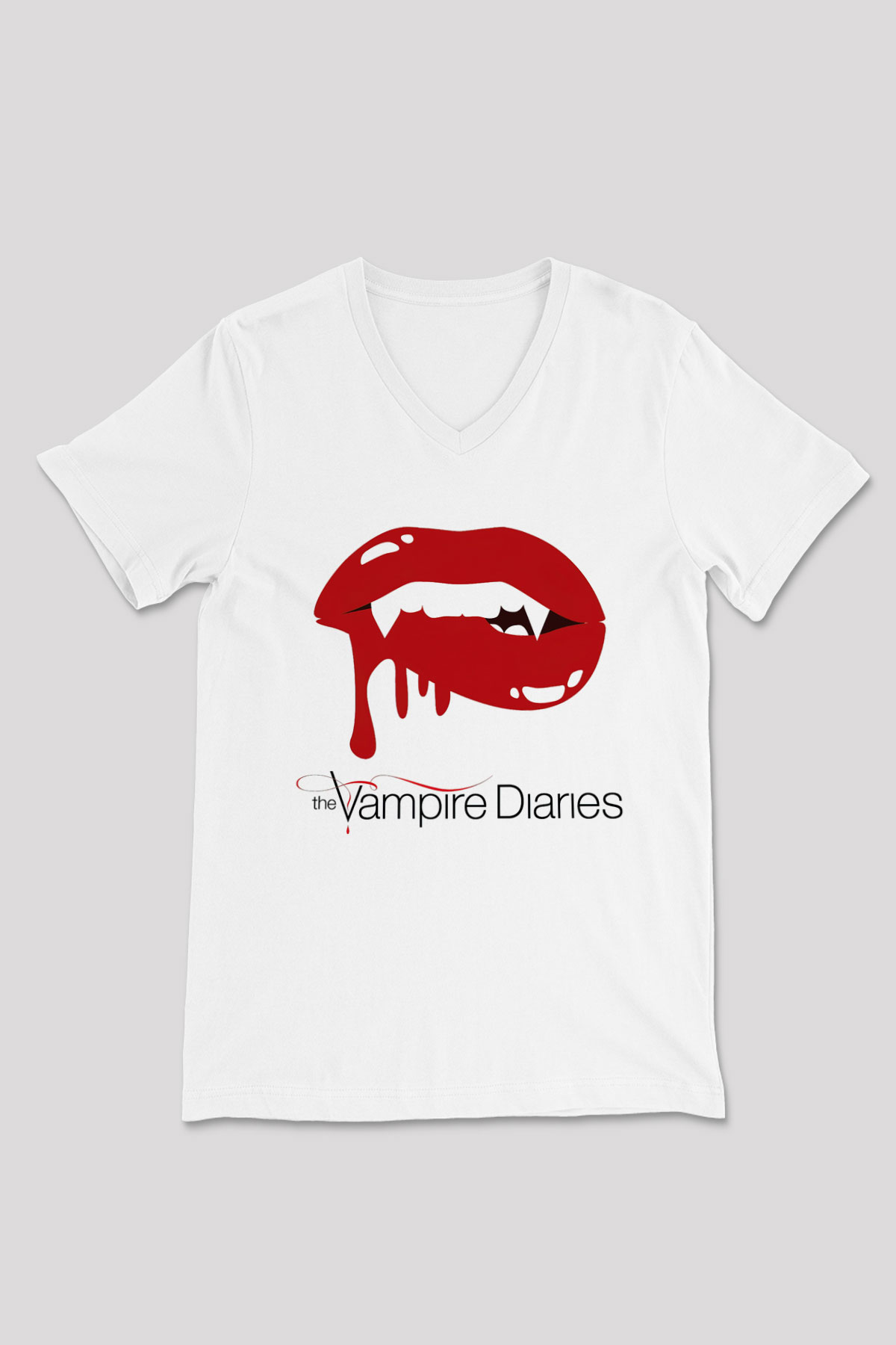 The Vampire Diaries Beyaz Unisex V Yaka Tişört T-Shirt