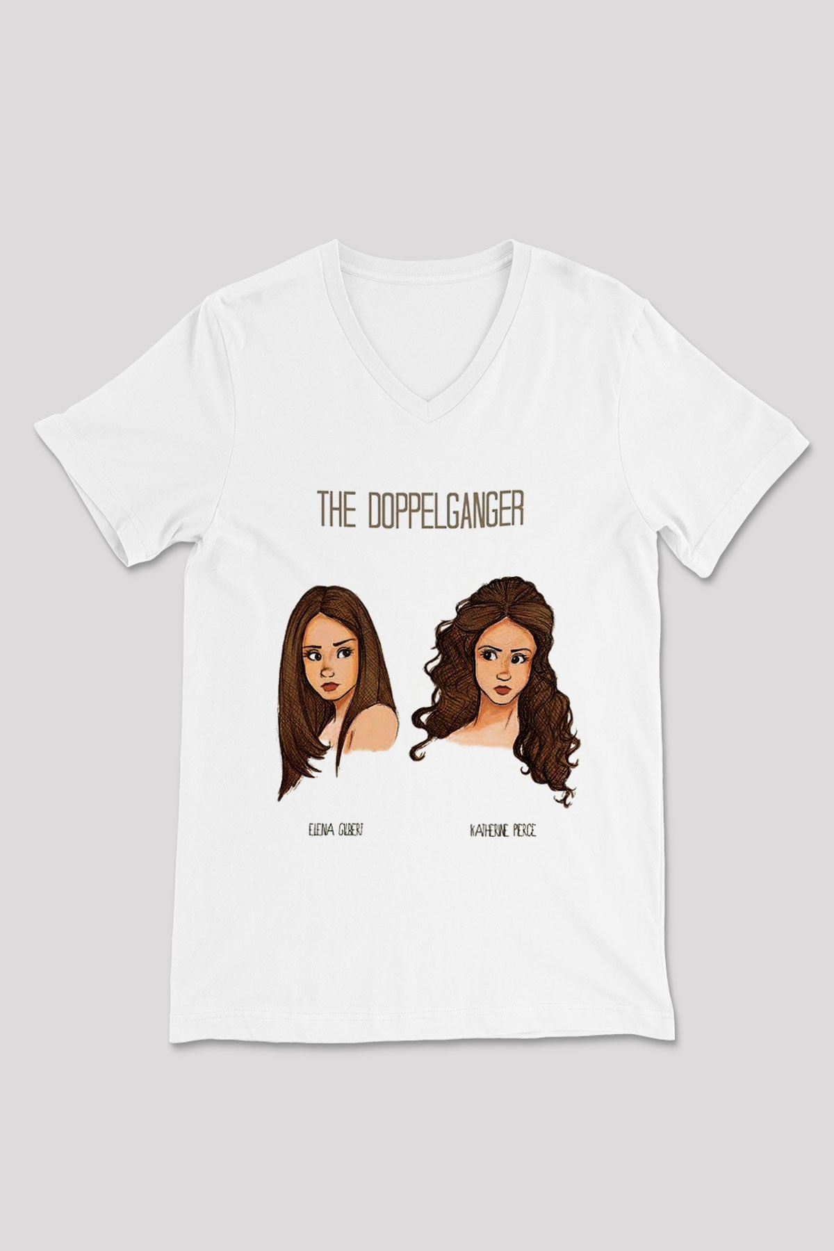 The Vampire Diaries Beyaz Unisex V Yaka Tişört T-Shirt