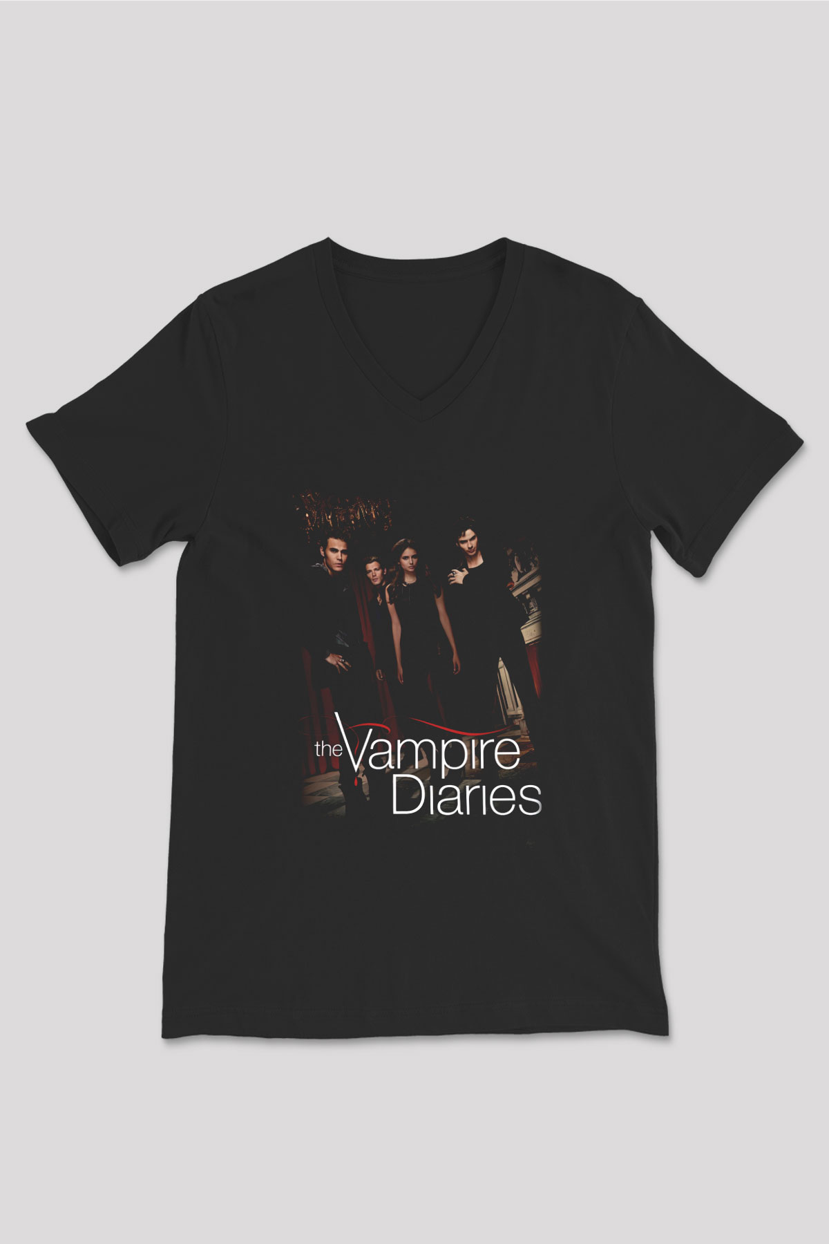 The Vampire Diaries Siyah Unisex V Yaka Tişört