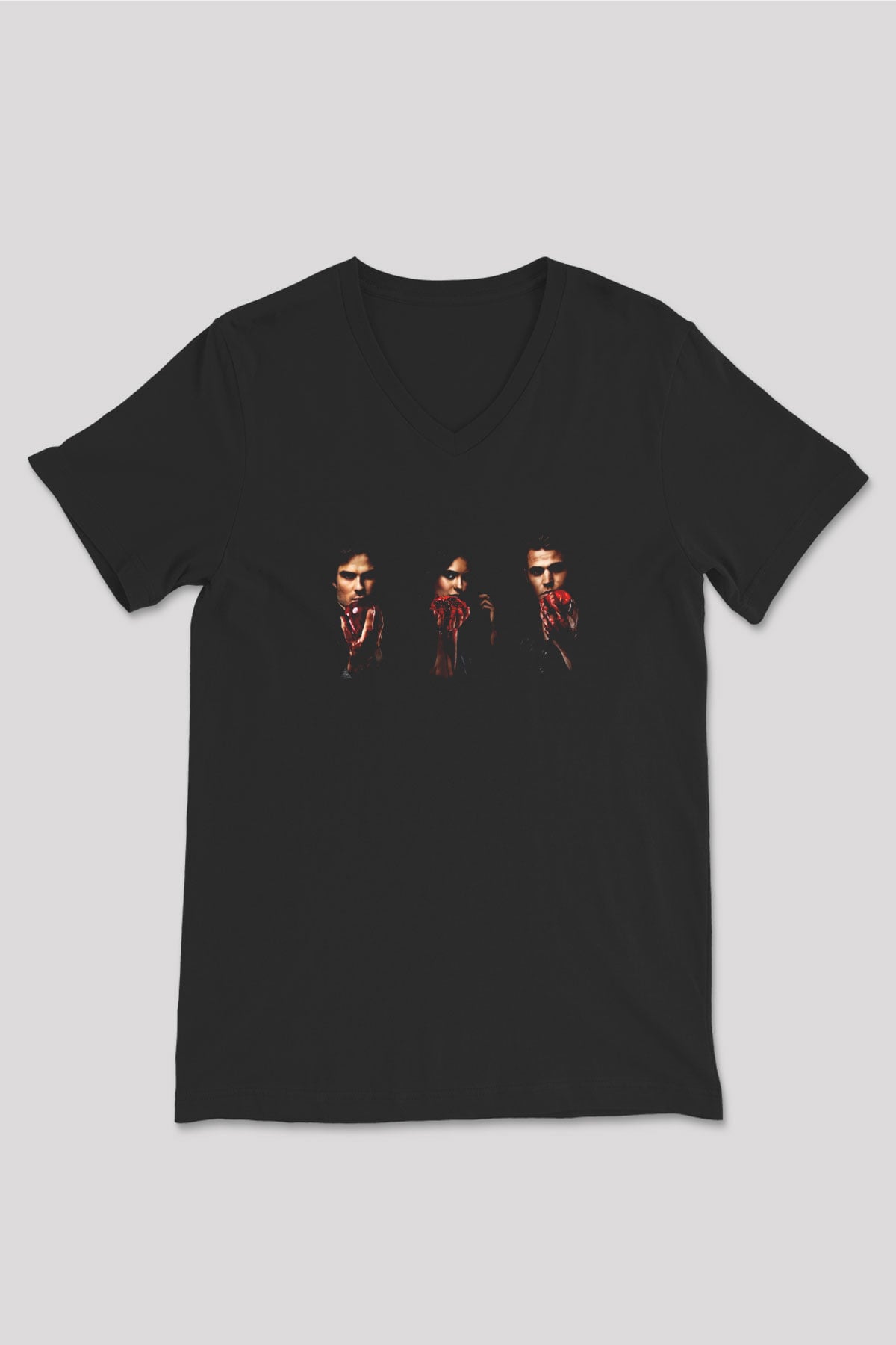 The Vampire Diaries Siyah Unisex V Yaka Tişört T-Shirt