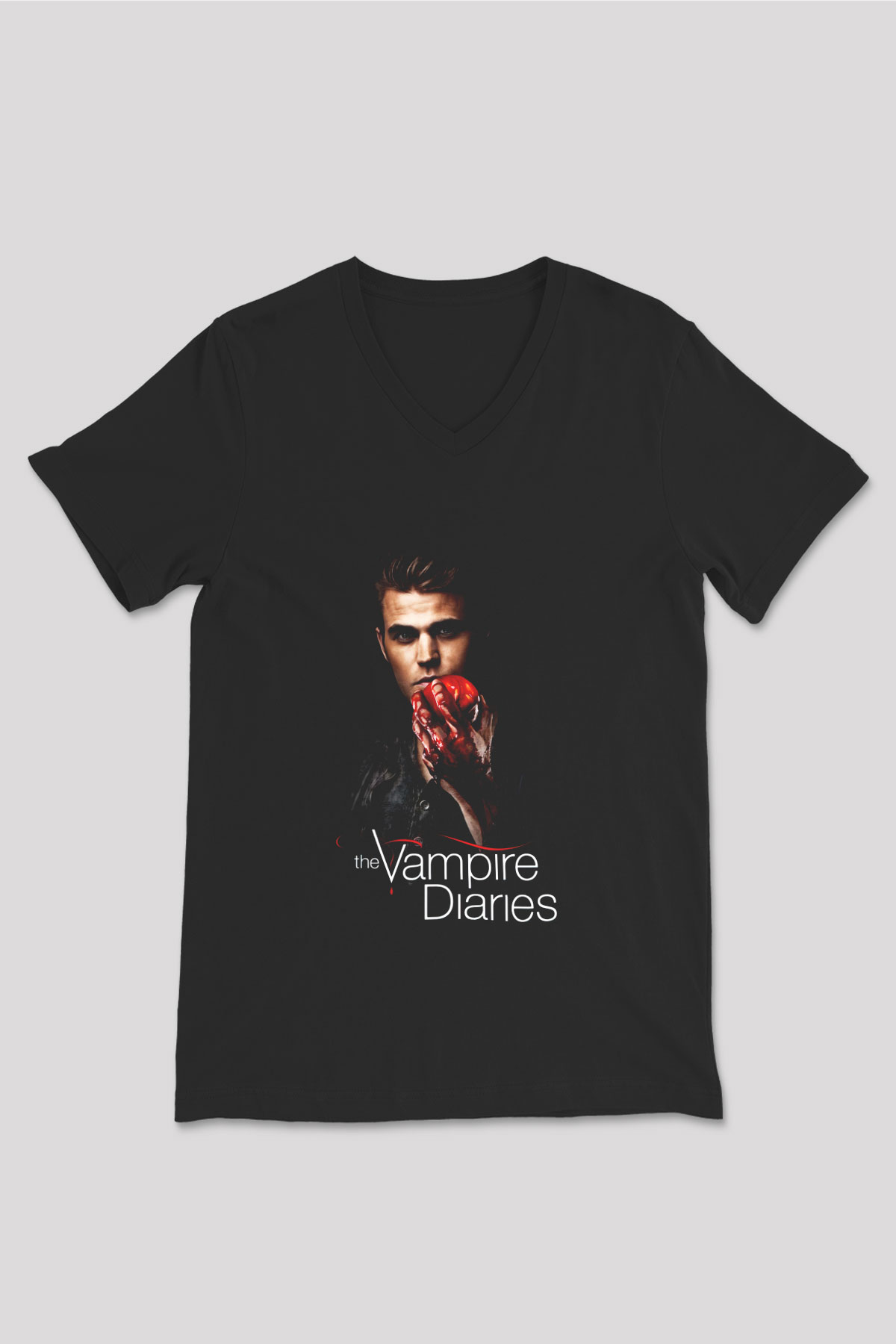 The Vampire Diaries Siyah Unisex V Yaka Tişört T-Shirt
