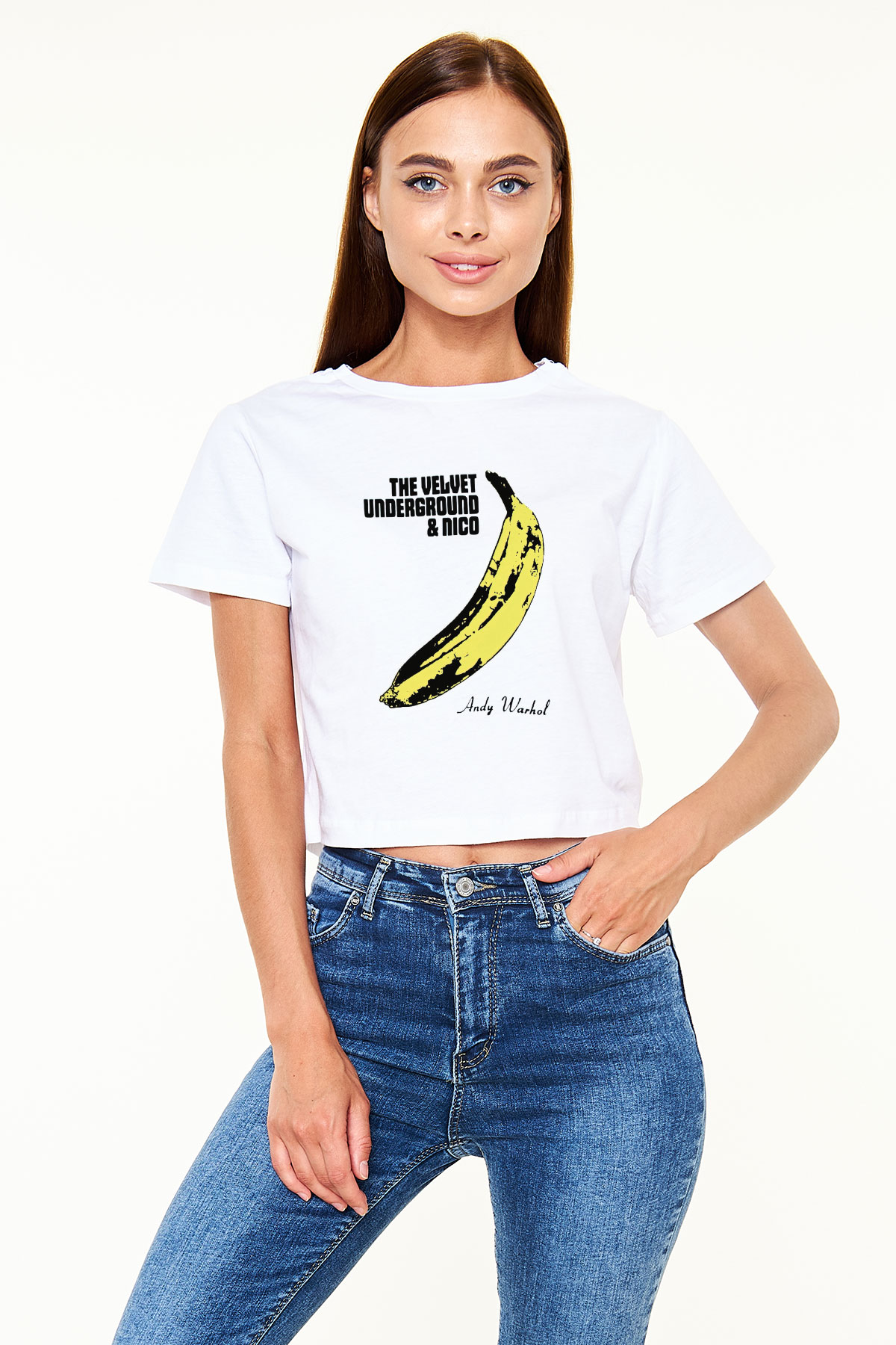 The Velvet Underground Beyaz Croptop Tişört