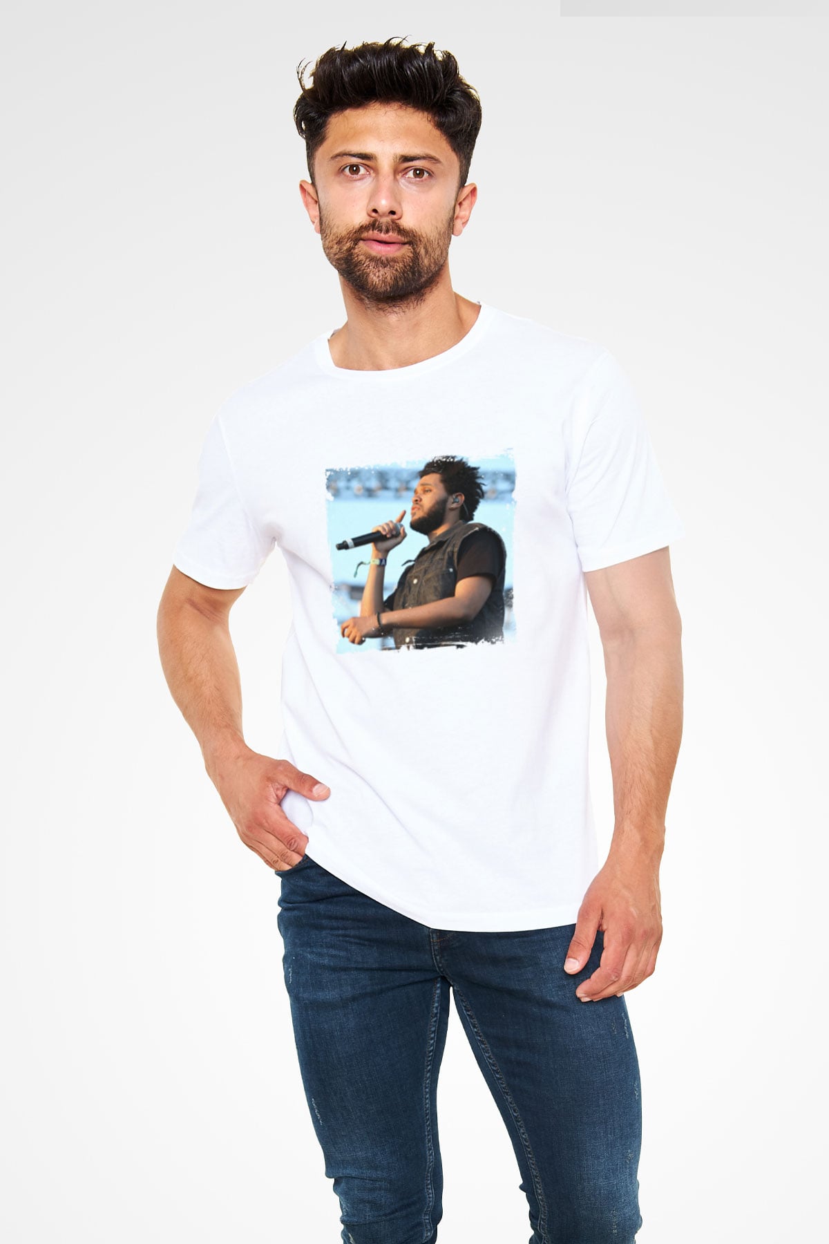 The Weeknd Baskılı Unisex Beyaz Tişört
