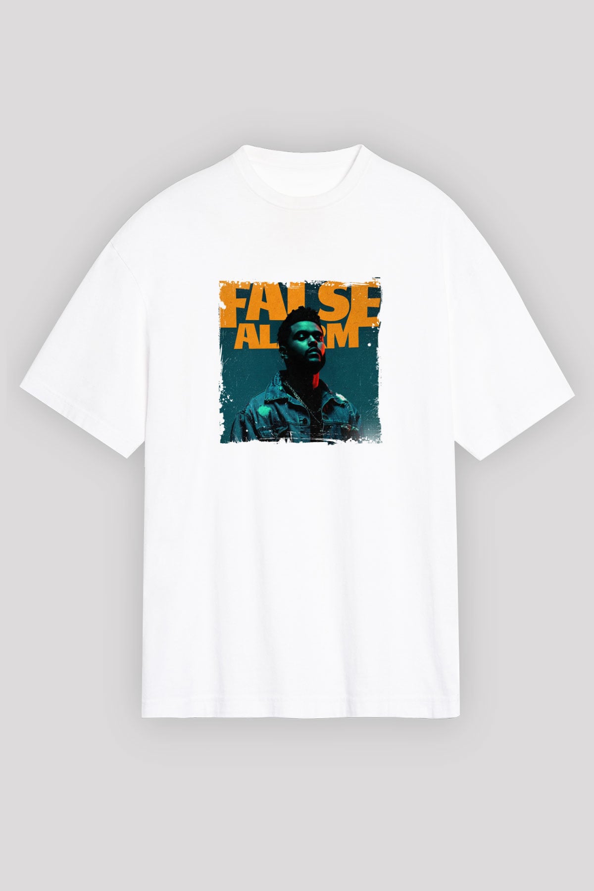 The Weeknd Baskılı Oversize Beyaz Tişört