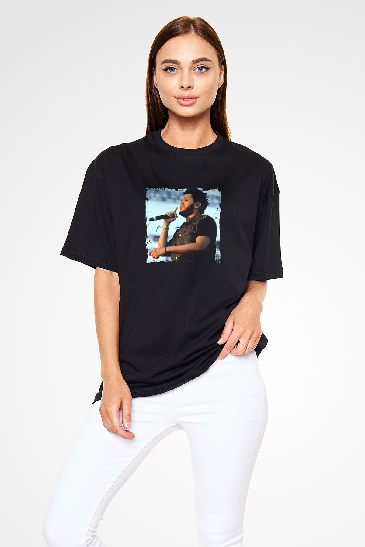 The Weeknd Baskılı Unisex Oversize Siyah Tişört