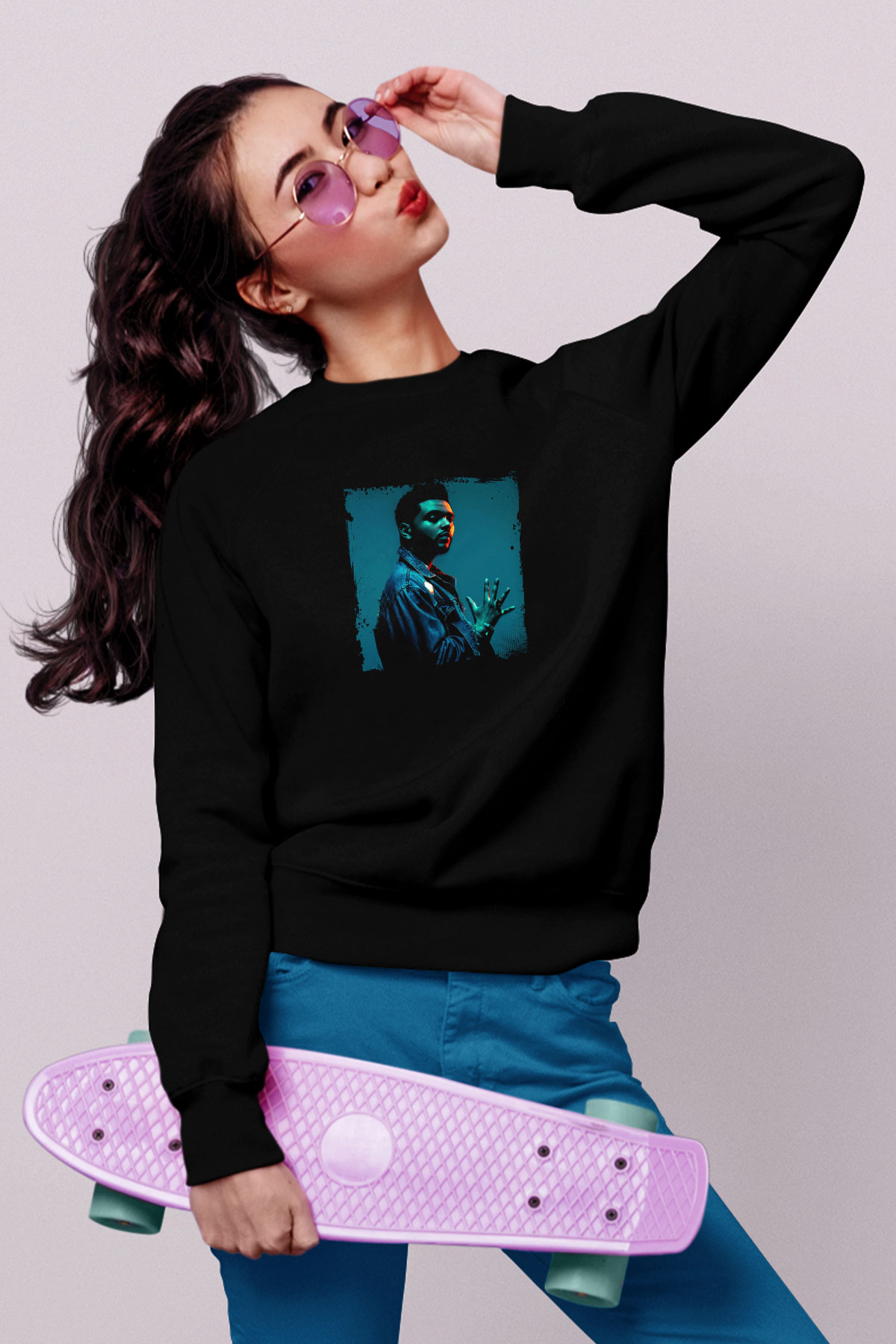 The Weeknd Baskılı Unisex Siyah Sweatshirt