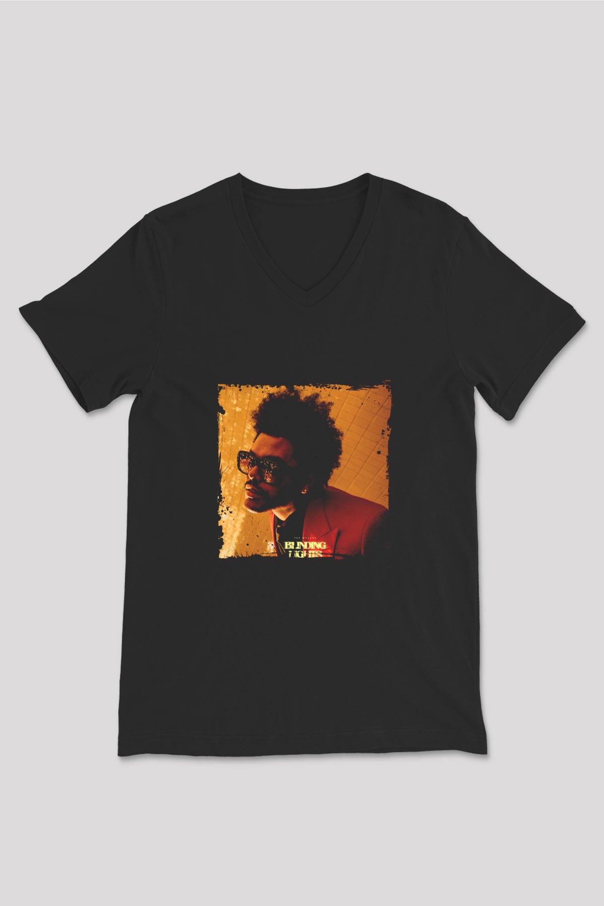 The Weeknd Baskılı Unisex Siyah V Yaka Tişört