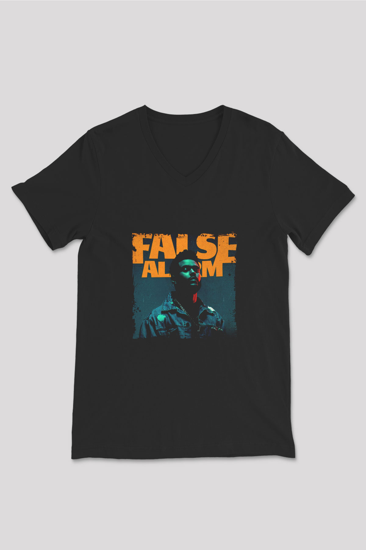 The Weeknd Baskılı Unisex Siyah V Yaka Tişört