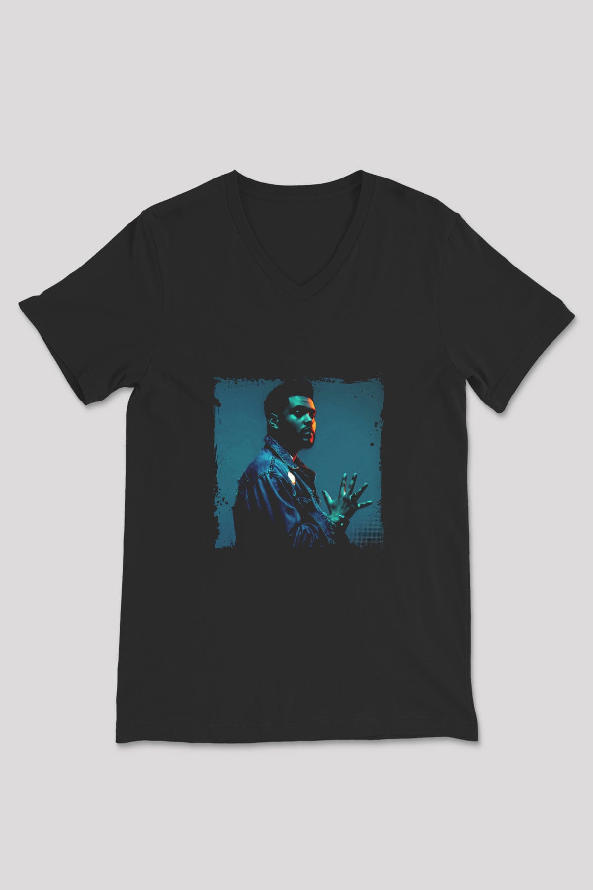 The Weeknd Baskılı Unisex Siyah V Yaka Tişört