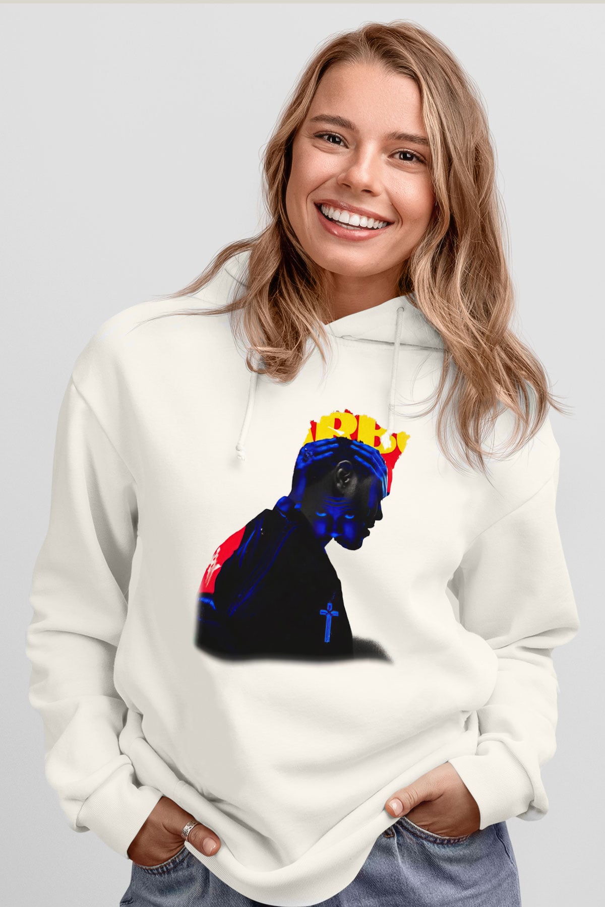 The Weeknd Beyaz Unisex Kapşonlu Sweatshirt