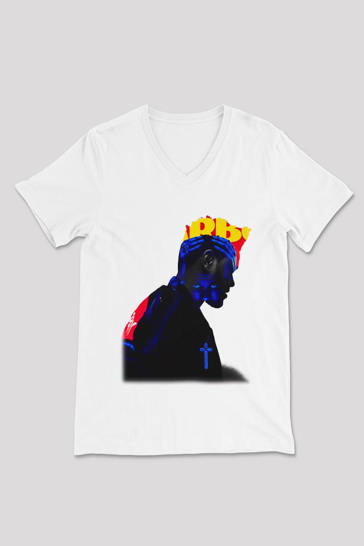 The Weeknd Beyaz Unisex V Yaka Tişört T-Shirt