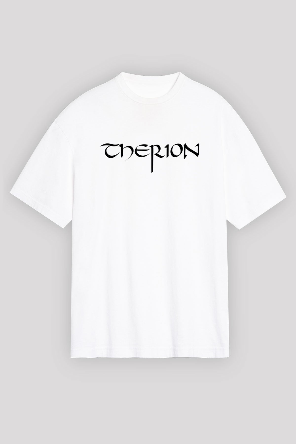 Therion Baskılı Beyaz Unisex Oversize Tişört - Tshirt