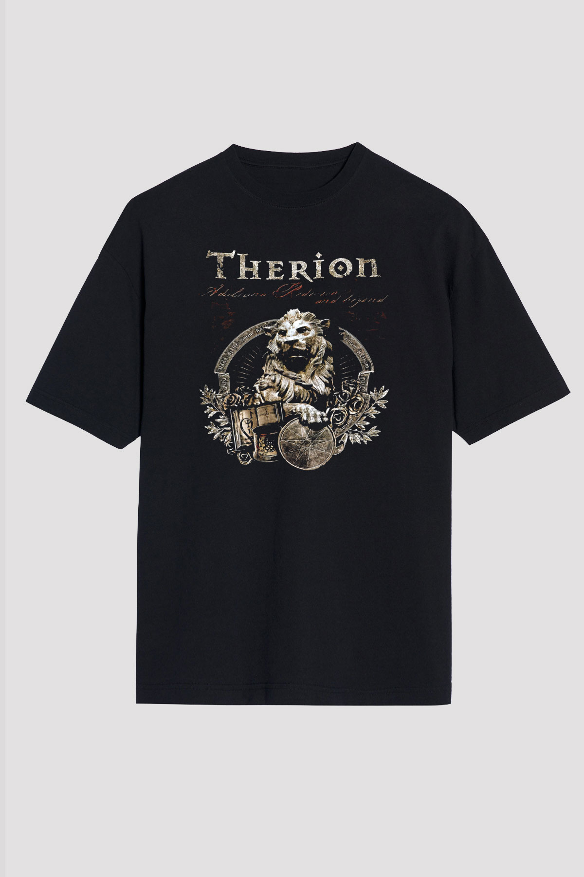 Therion Baskılı Unisex Siyah Oversize Tişört - Tshirt
