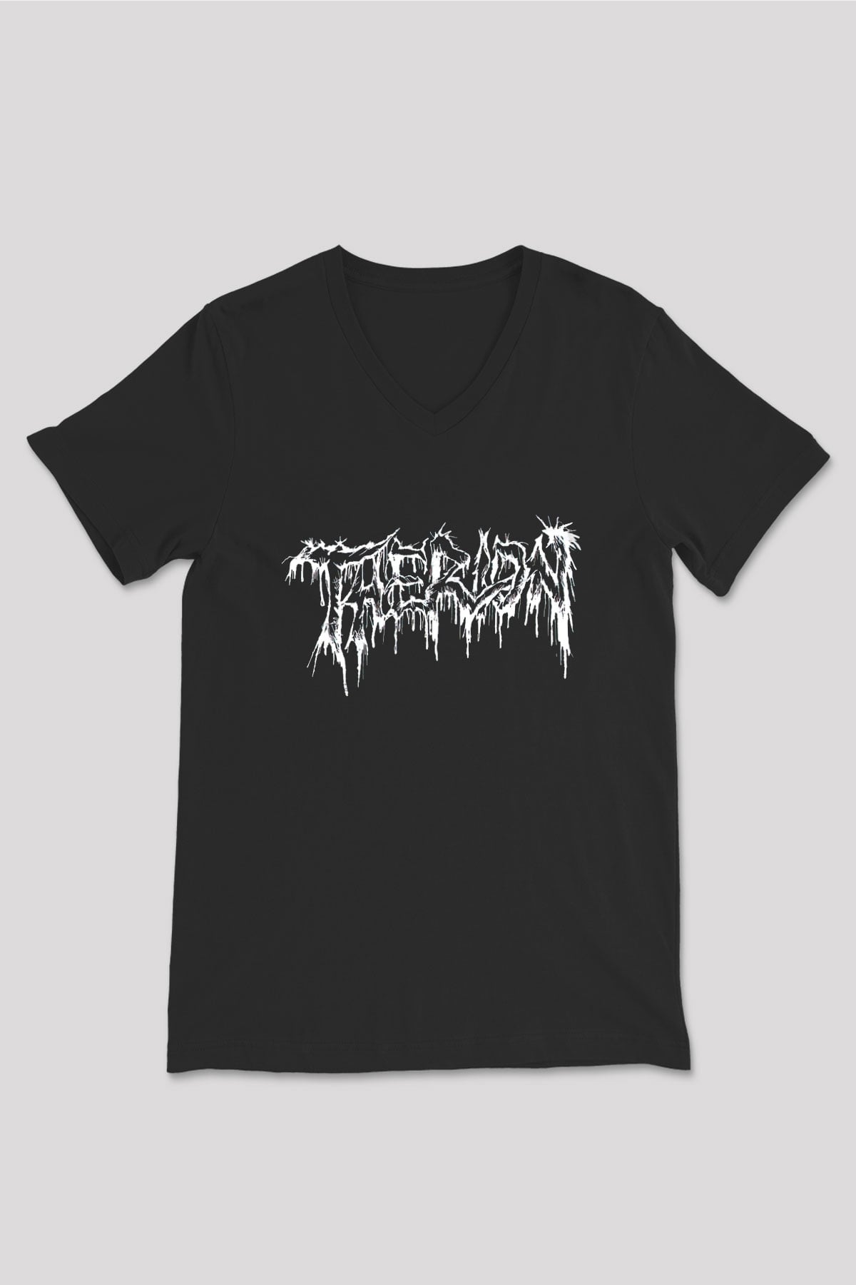 Therion Baskılı Unisex Siyah V Yaka Tişört - Tshirt